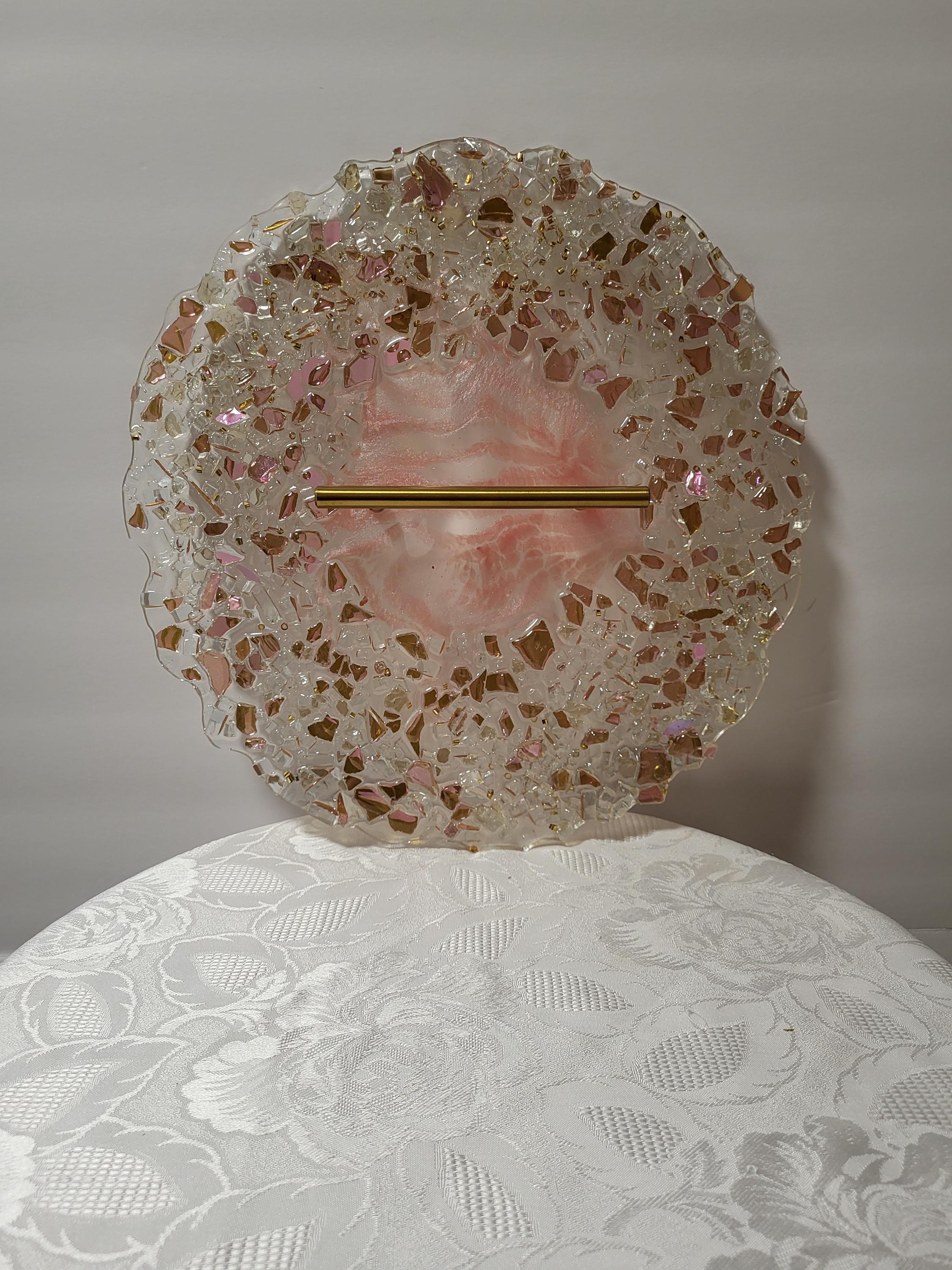 Hand-Designed Rose Pink Crystal Tray – Elegant Home Decor (13x13 inches)