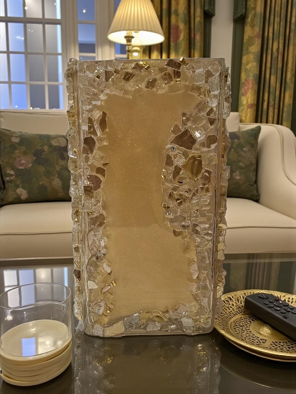 Glam Golden Peach Crystallized Vase – Elegant 3D Home Decor