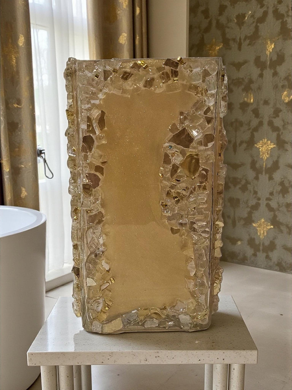 Glam Golden Peach Crystallized Vase – Elegant 3D Home Decor