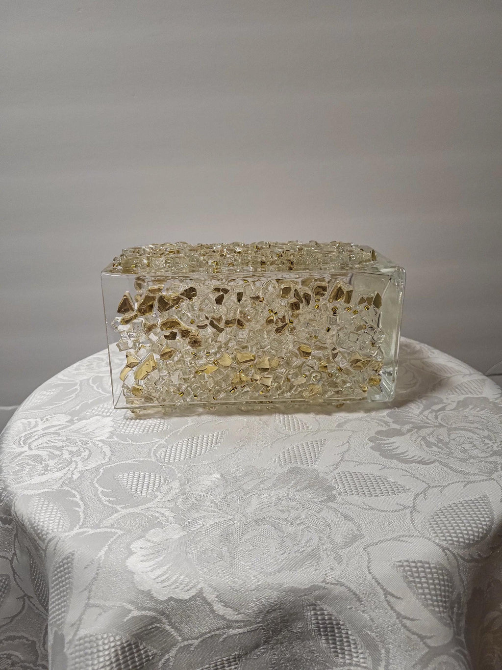 Gold Crystallized Square Glass Vase, Sophisticated Home Decor
