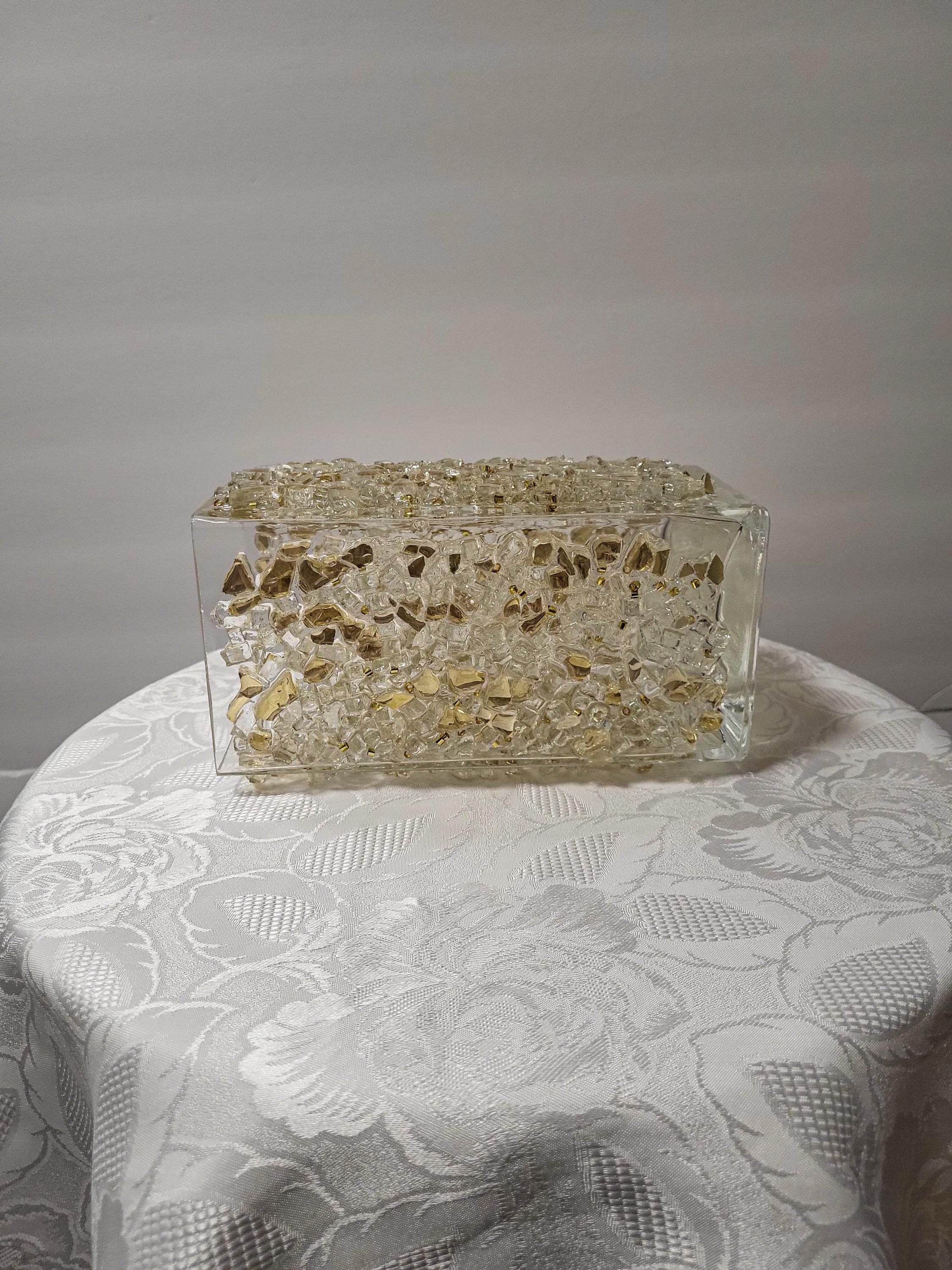 Gold Crystallized Square Glass Vase, Sophisticated Home Decor