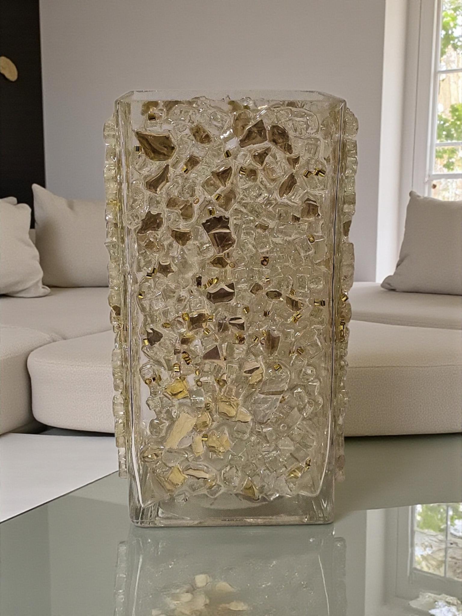 Gold Crystallized Square Glass Vase, Sophisticated Home Decor