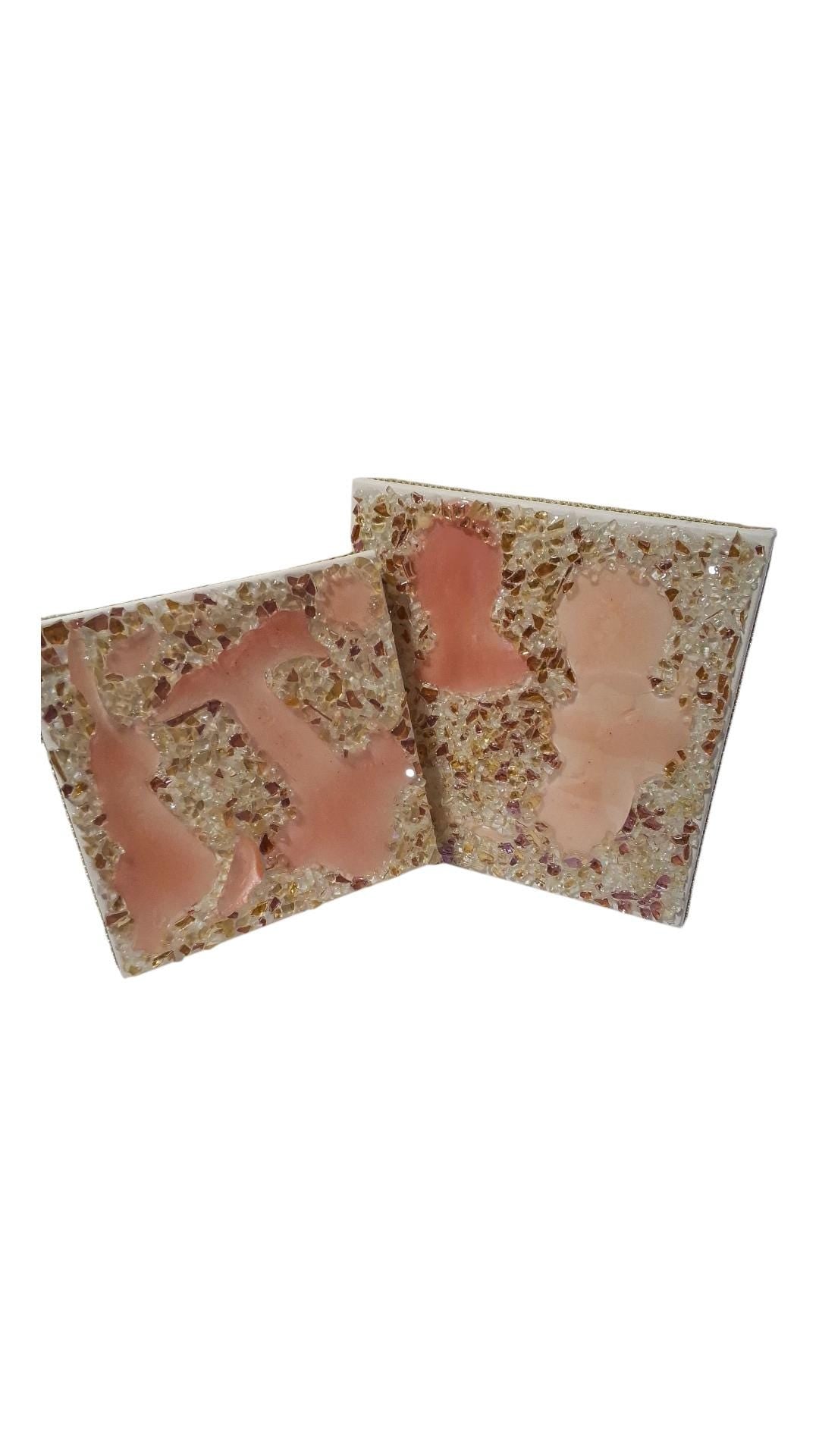3D Rose Crystal Resin Artwork: Elegant Home Decor. Size 12x12 and 10x10, SET OF 2