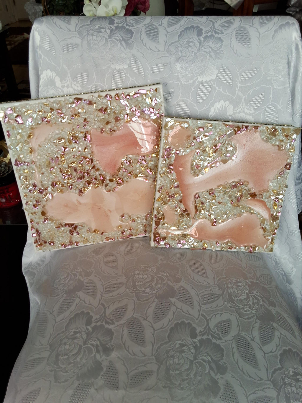 3D Rose Crystal Resin Artwork: Elegant Home Decor. Size 12x12 and 10x10, SET OF 2
