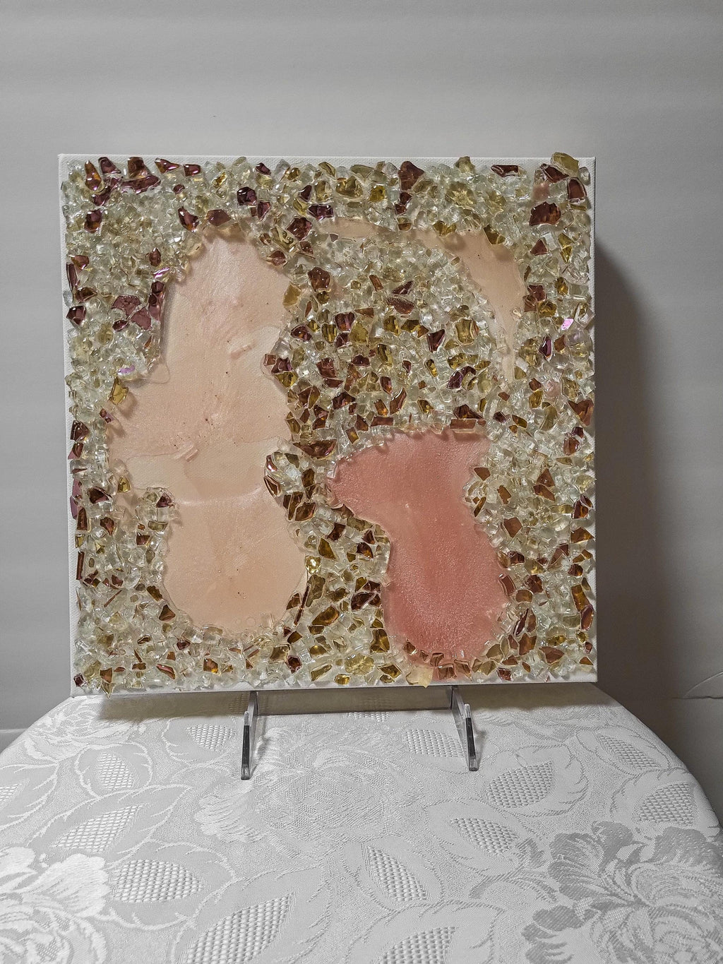 3D Rose Crystal Resin Artwork: Elegant Home Decor. Size 12x12 and 10x10, SET OF 2