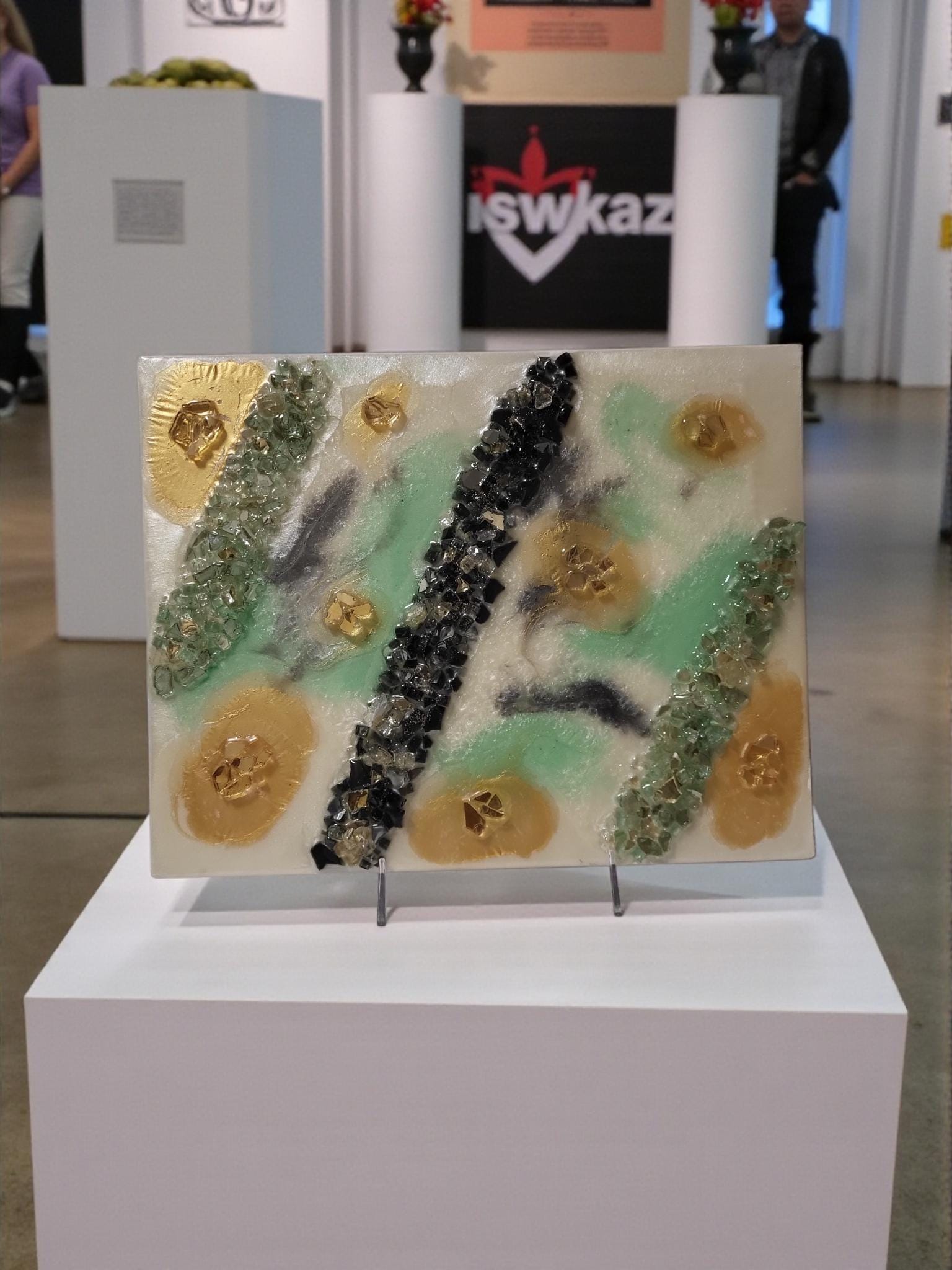 Gold Leaf Resin Painting: Black, White & Green Acrylic Art. Size 11x14