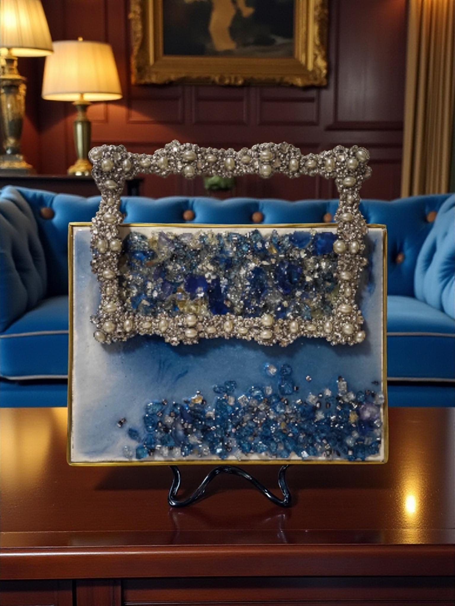 Hand Designed 3D Blue Crystal Artwork, Hanging Ornament Decor