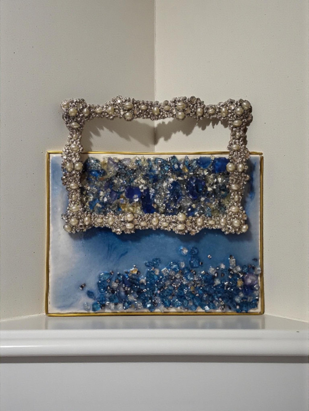 Hand Designed 3D Blue Crystal Artwork, Hanging Ornament Decor