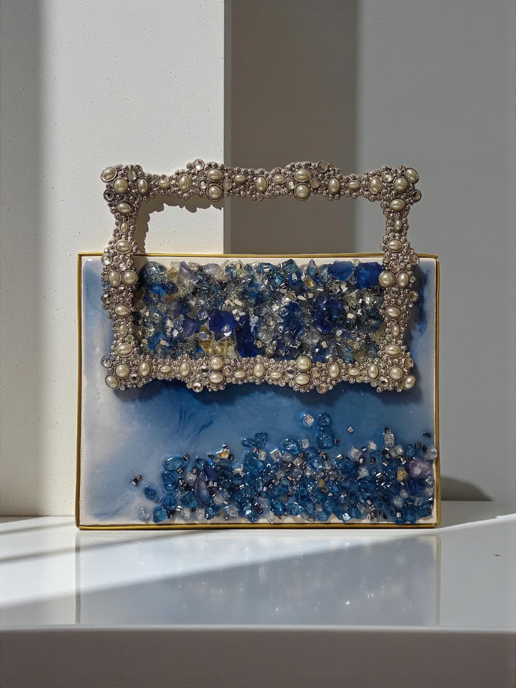 Hand Designed 3D Blue Crystal Artwork, Hanging Ornament Decor