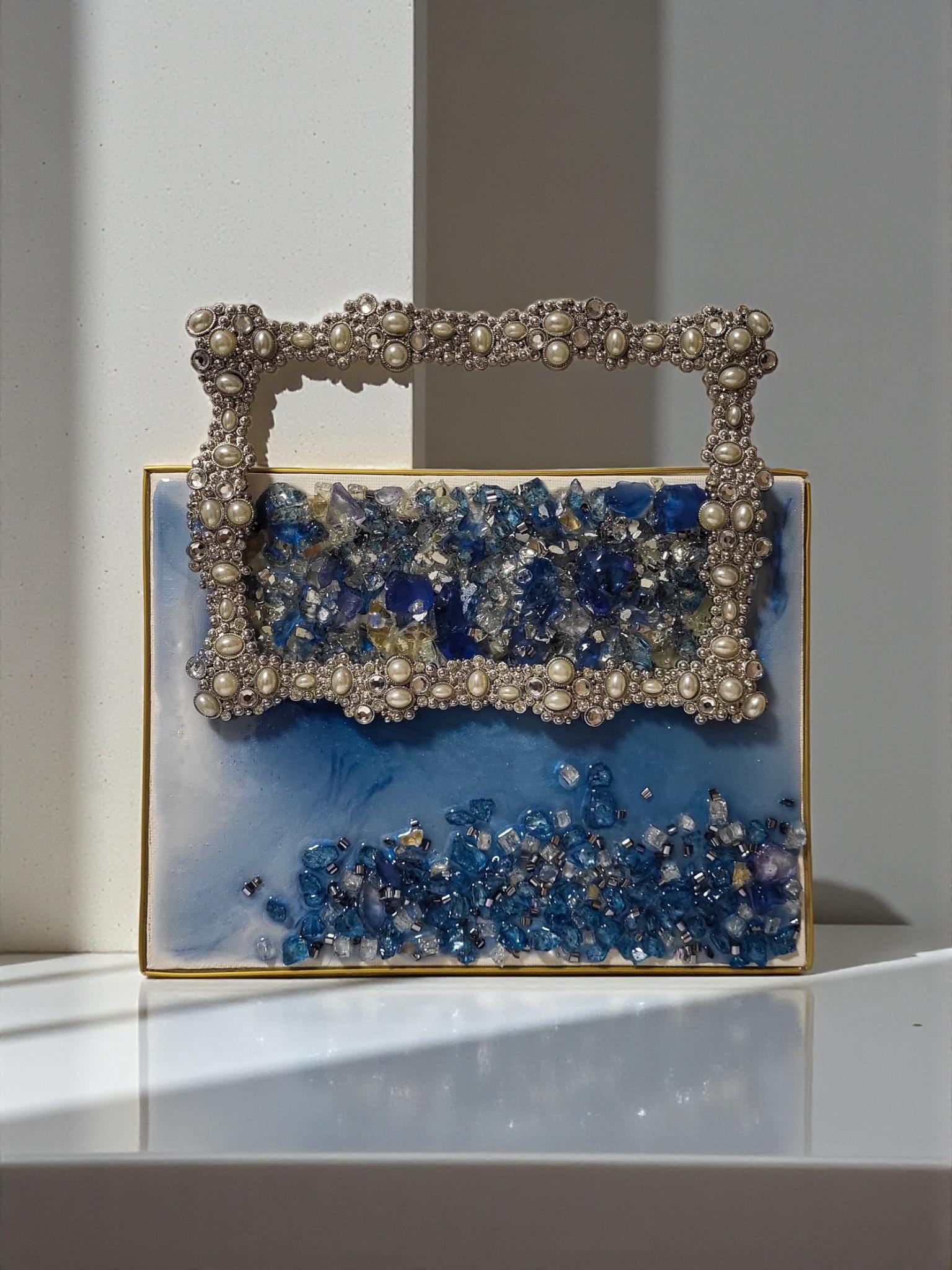 Hand Designed 3D Blue Crystal Artwork, Hanging Ornament Decor
