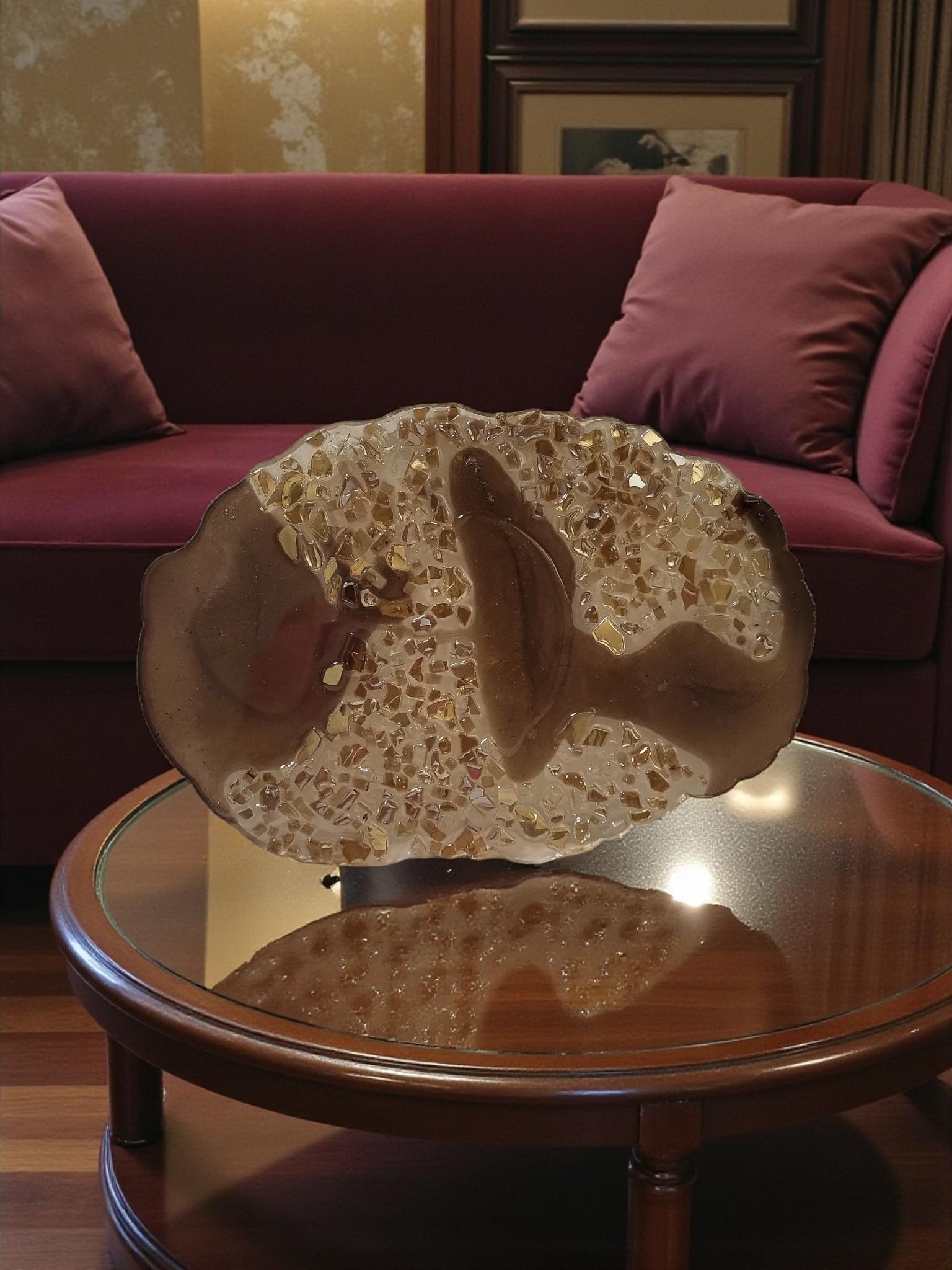 Hand-Designed 3D Crystal Resin Tray - Metallic Brown & Gold Decor