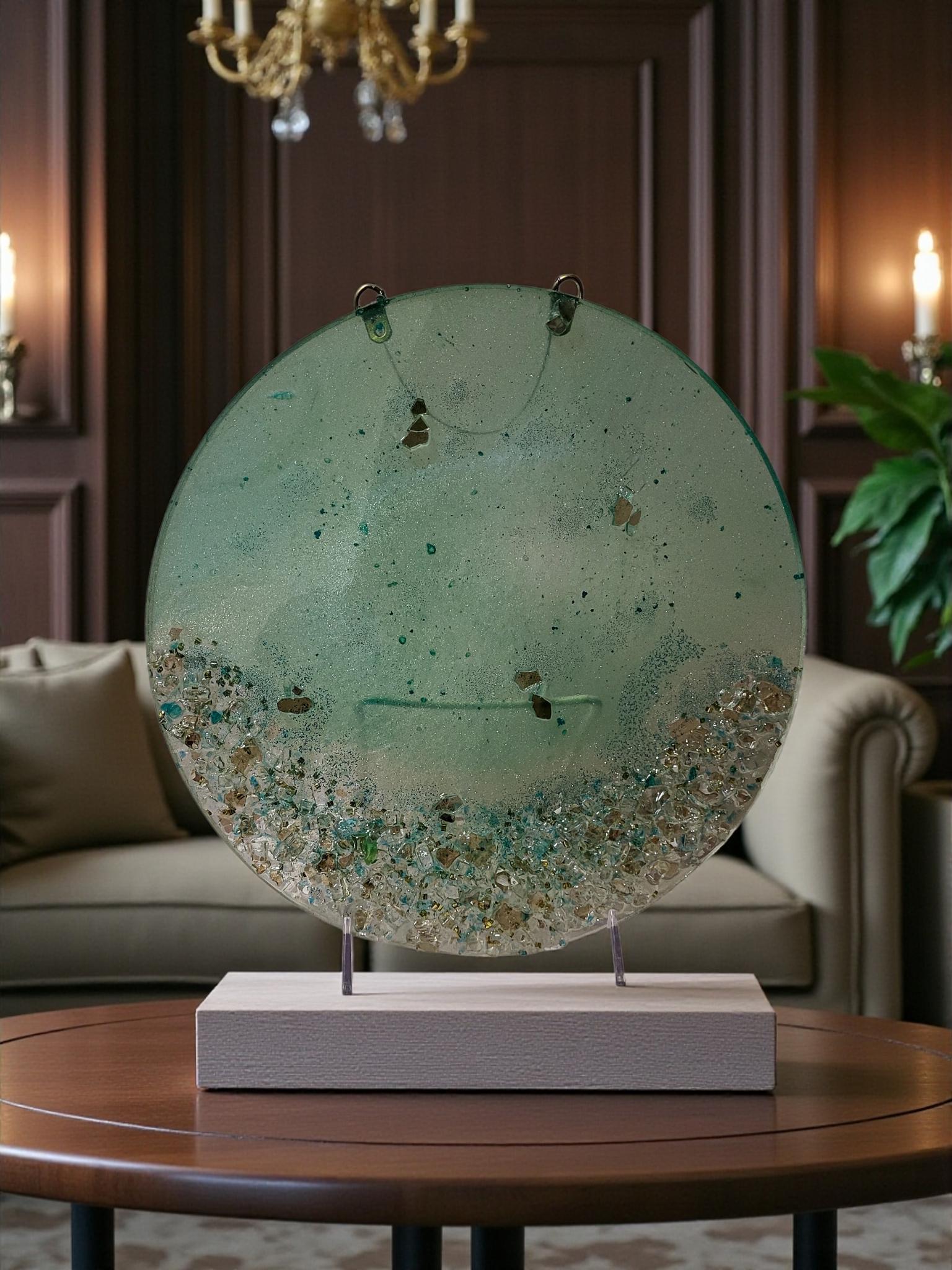 Hand-Designed Elegant 3D Home Decor Collection Aquamarine Green with Crystals 12x12 Size for Hanging