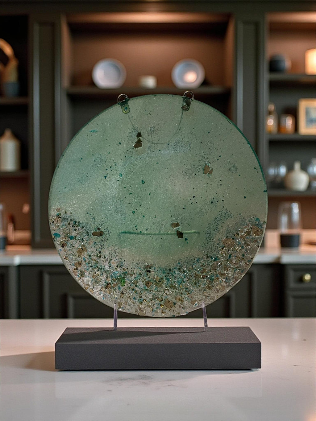 Hand-Designed Elegant 3D Home Decor Collection Aquamarine Green with Crystals 12x12 Size for Hanging