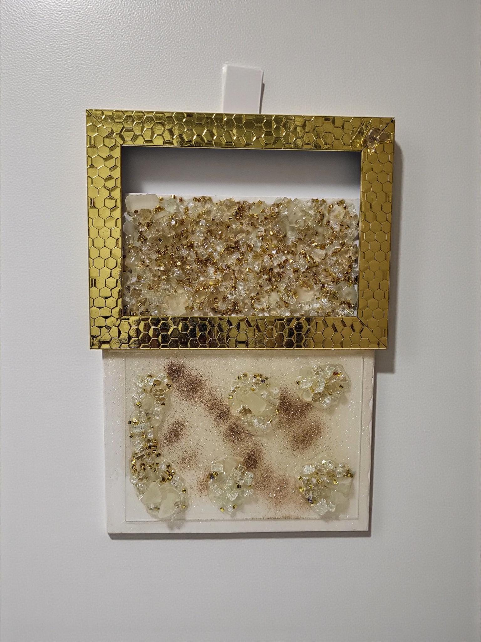 Hand-Designed Gold Crystallized 3D Abstract Artwork Size 6x11