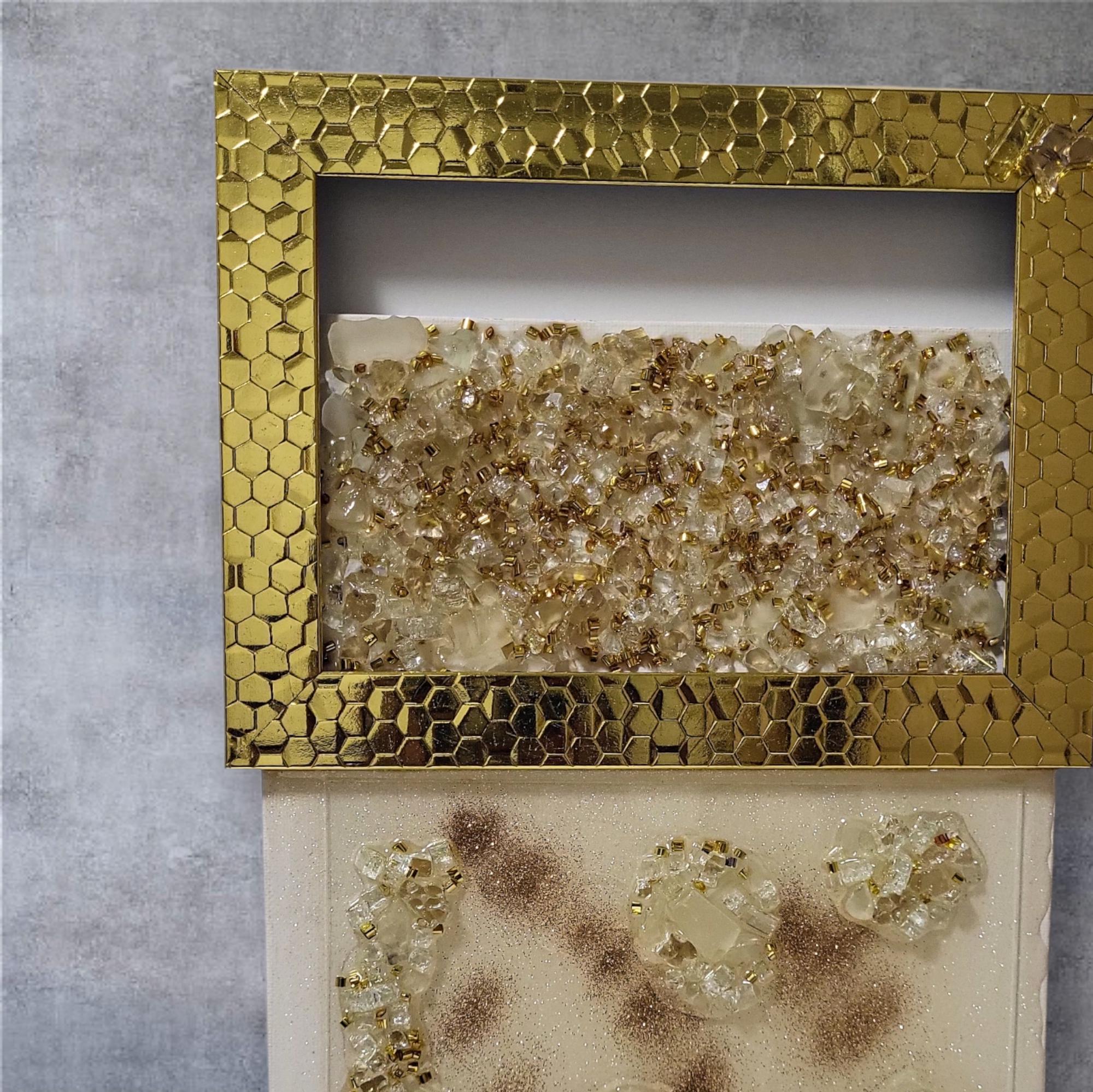 Hand-Designed Gold Crystallized 3D Abstract Artwork Size 6x11