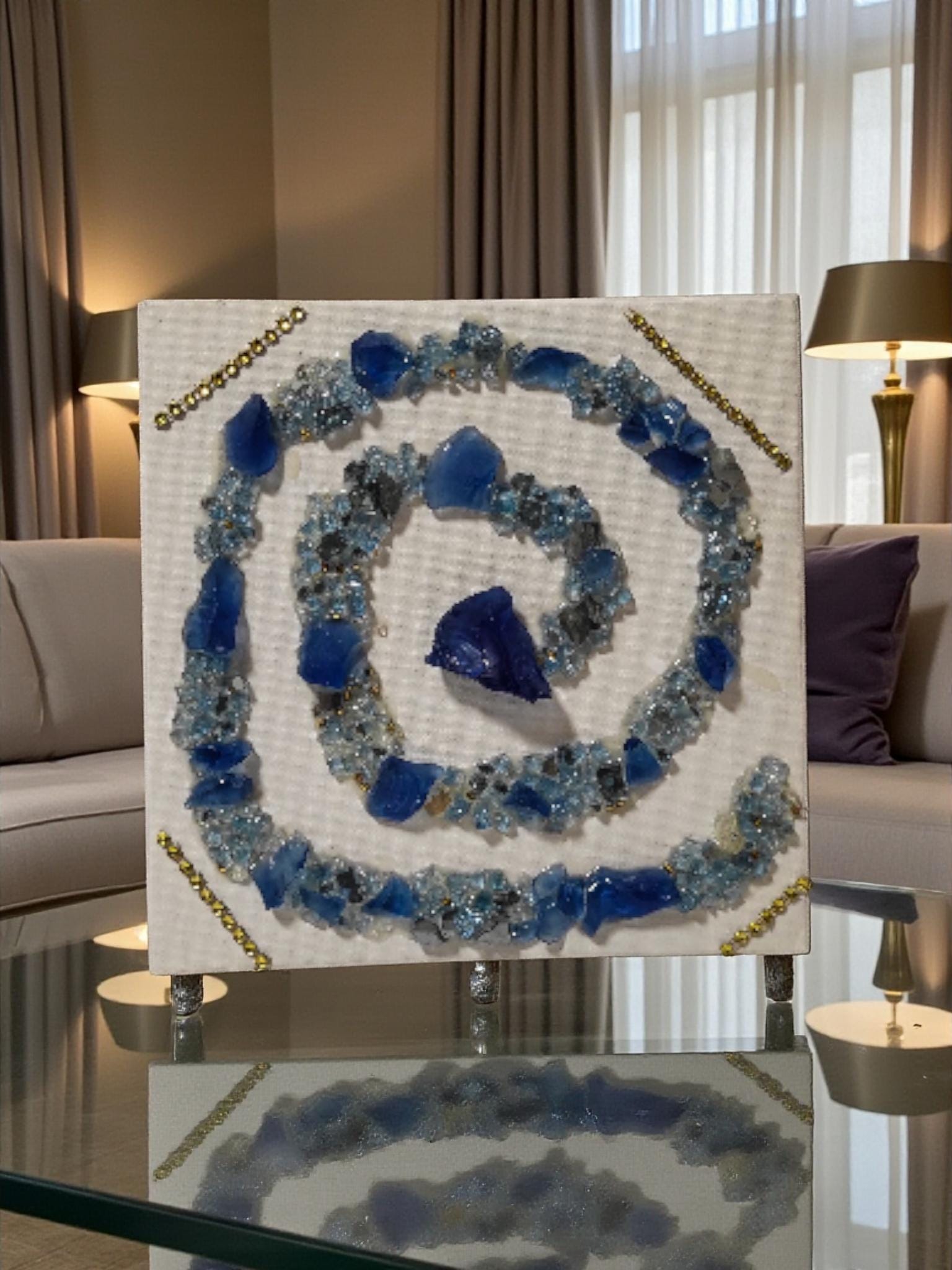 Hand-Designed Resin Blue Stone Hanging Decor, Elegant 3D Art