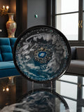 Teal Blue Resin Tray with Crystals, Metallic White Organizer