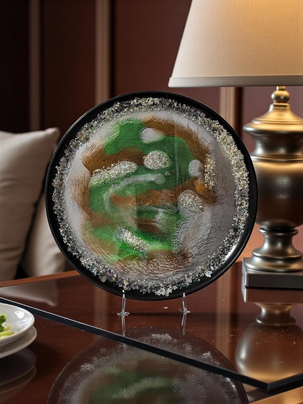 Resin Tray Artwork, Iridescent Crystals, Bold Colors