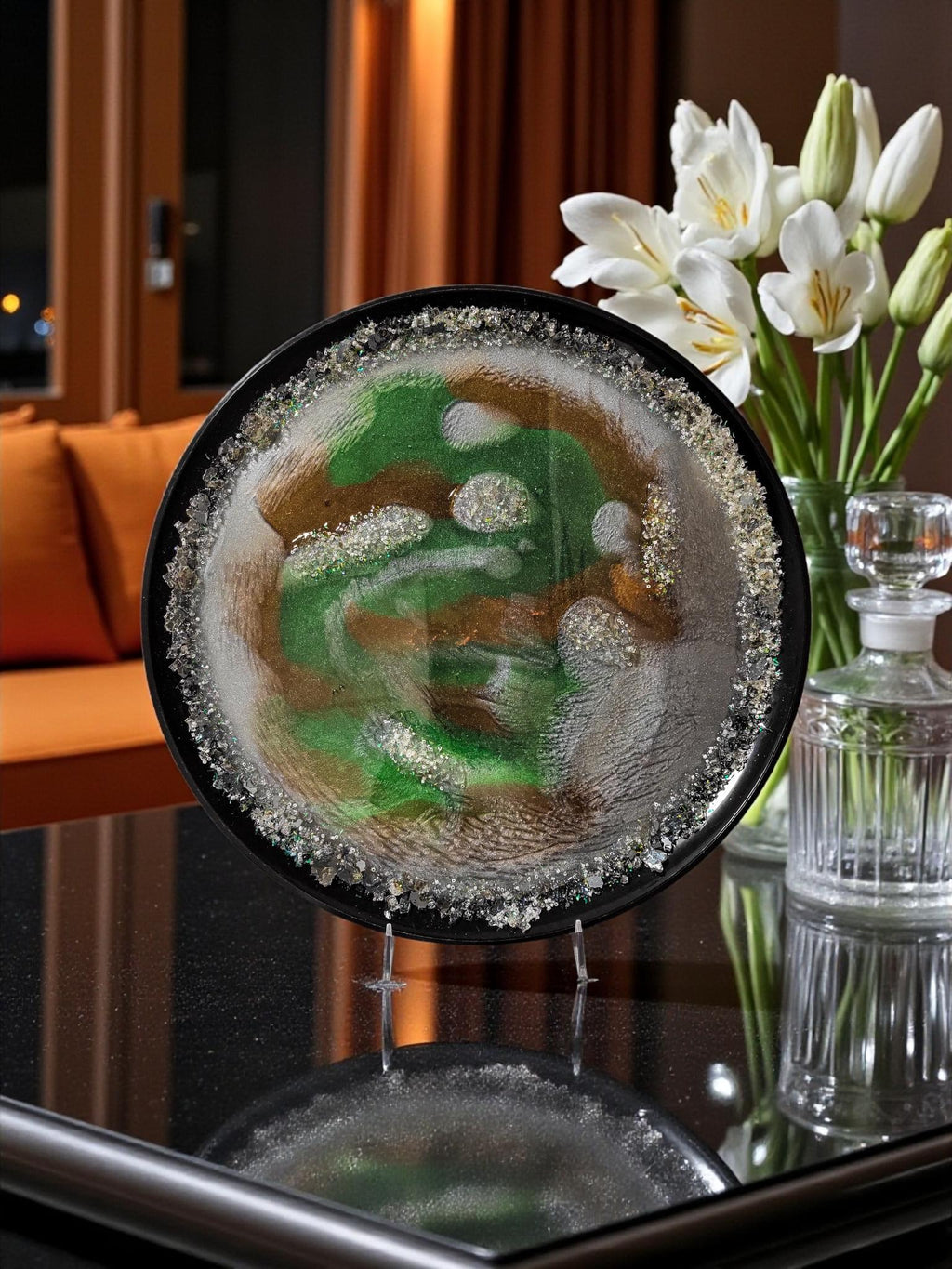 Resin Tray Artwork, Iridescent Crystals, Bold Colors