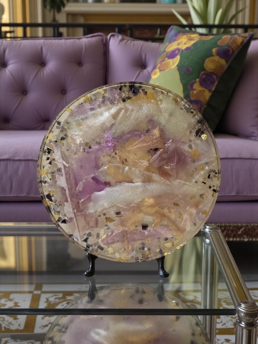 3D Resin Tray, Metallic White Gold Purple, Crystal Home Decor