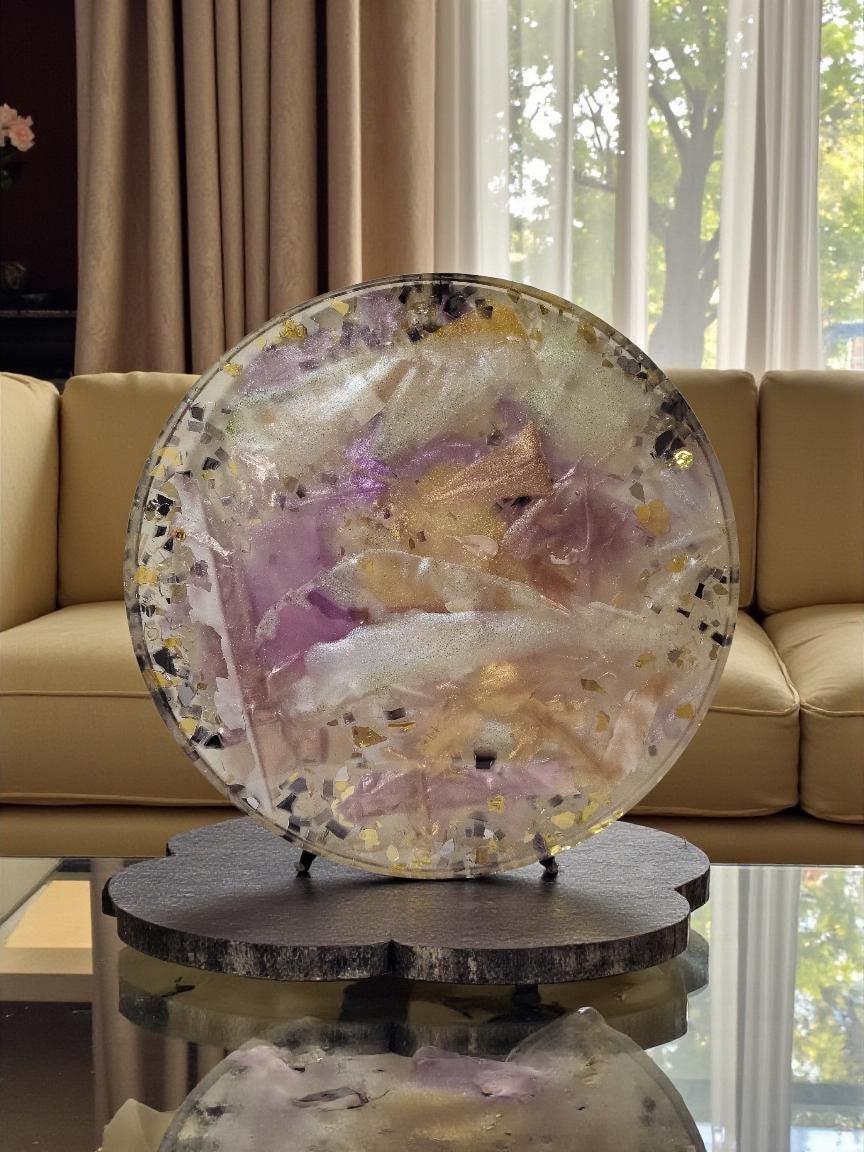 3D Resin Tray, Metallic White Gold Purple, Crystal Home Decor