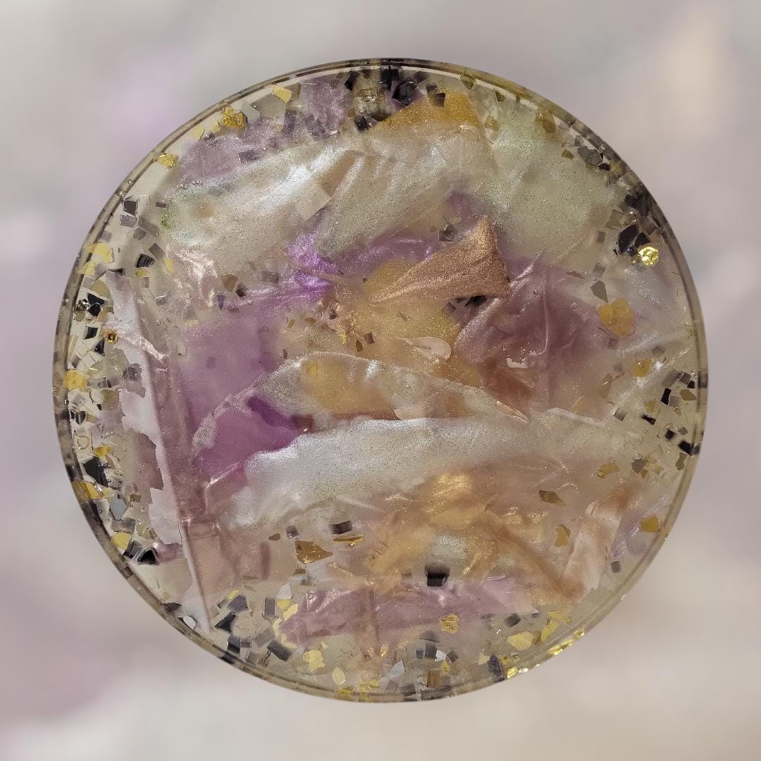 3D Resin Tray, Metallic White Gold Purple, Crystal Home Decor