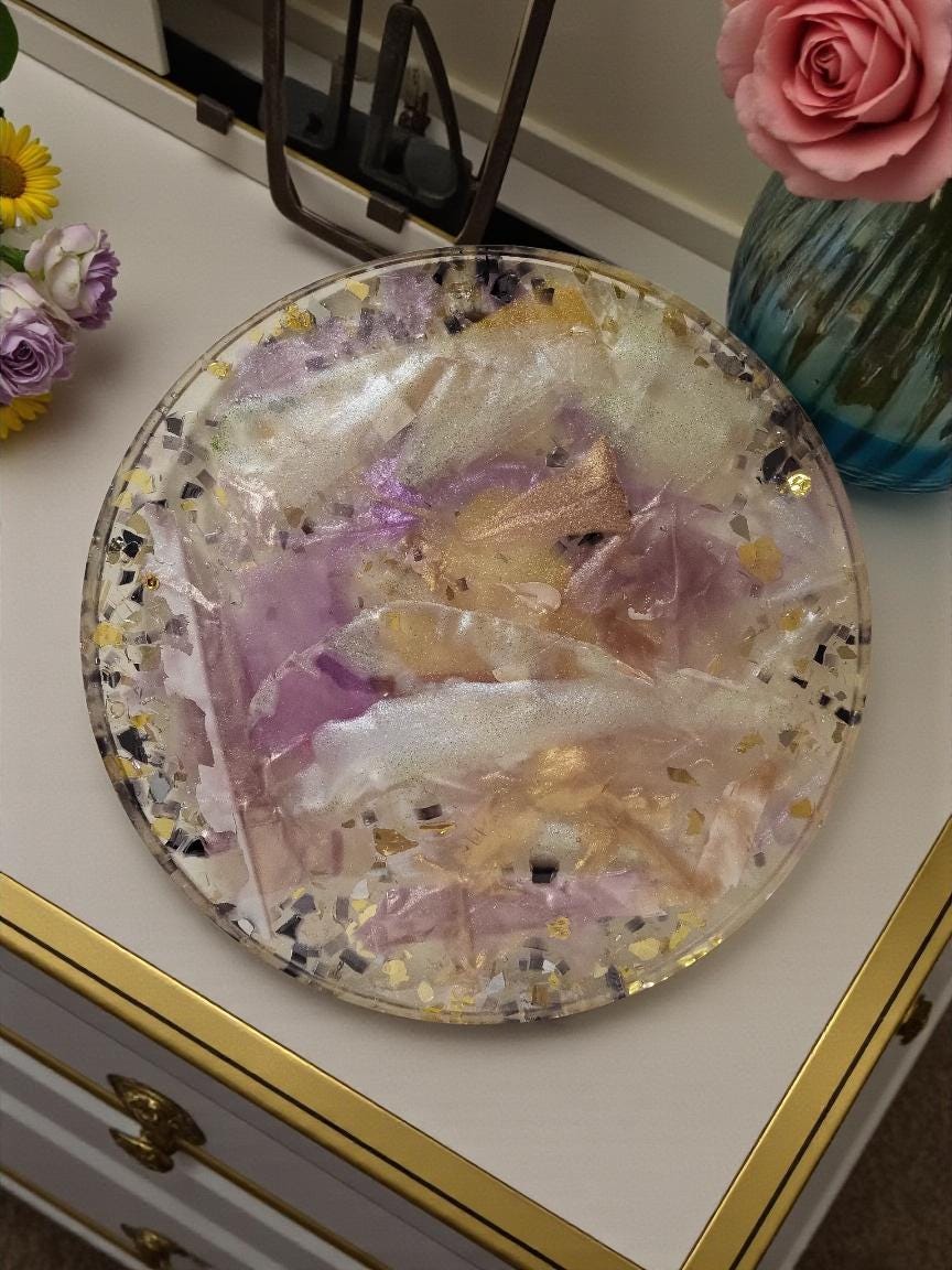 3D Resin Tray, Metallic White Gold Purple, Crystal Home Decor
