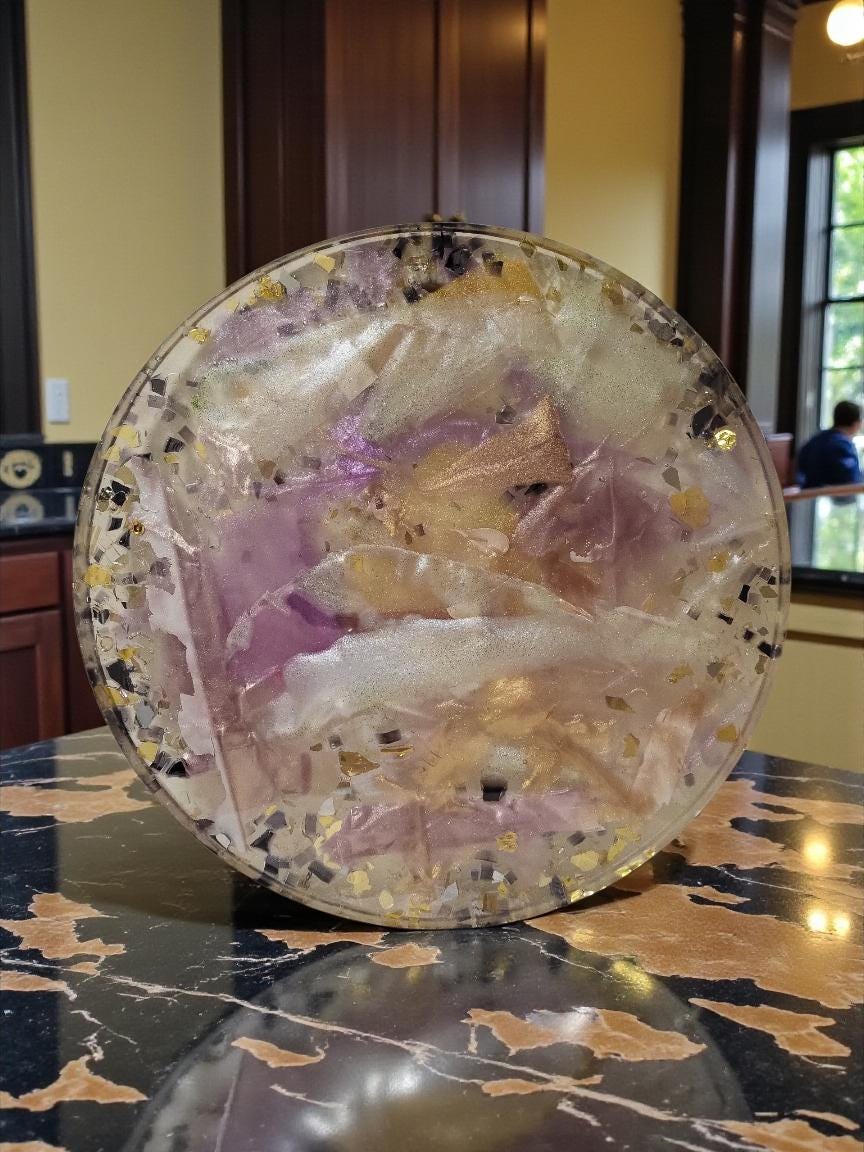 3D Resin Tray, Metallic White Gold Purple, Crystal Home Decor