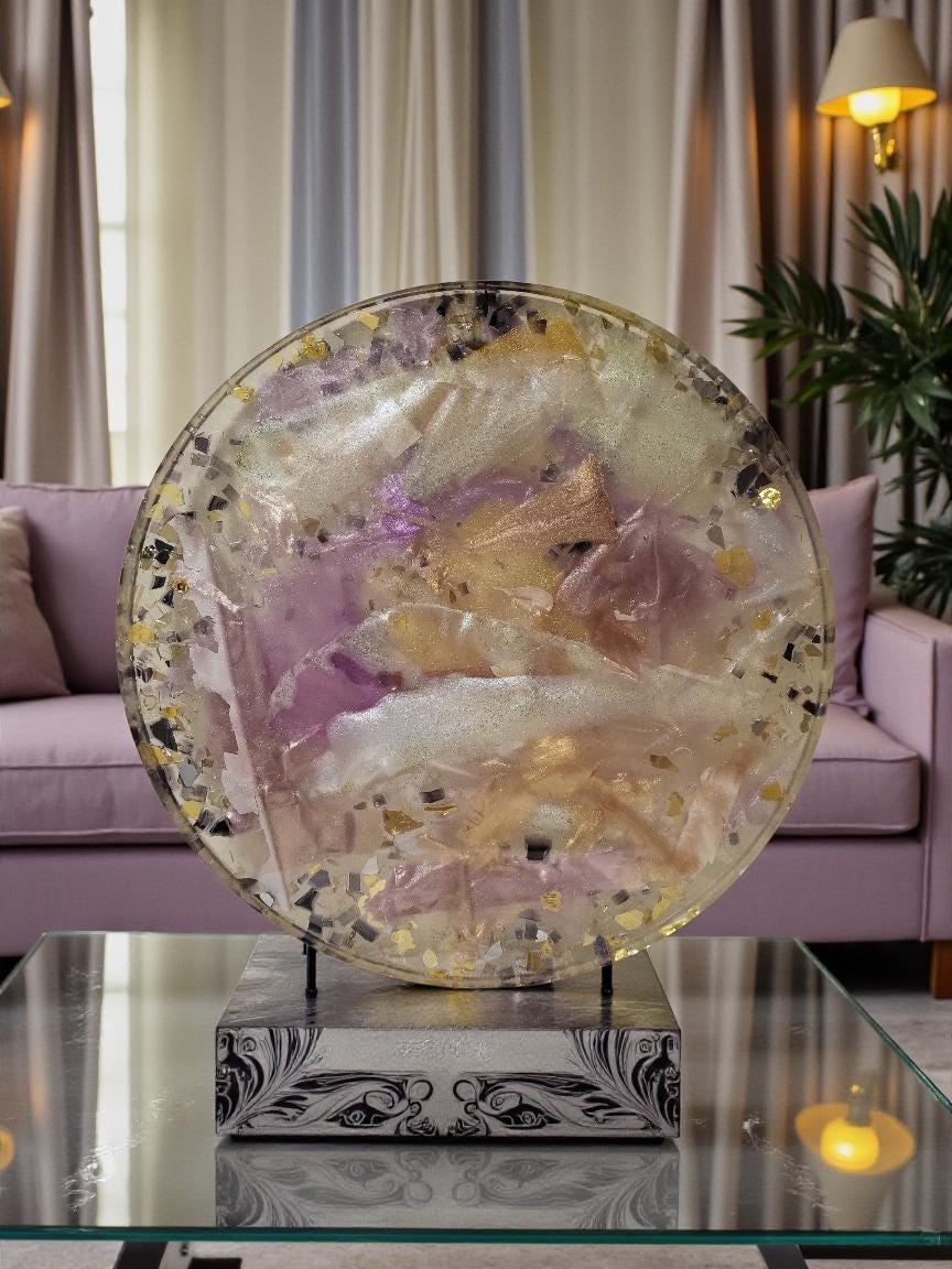 3D Resin Tray, Metallic White Gold Purple, Crystal Home Decor