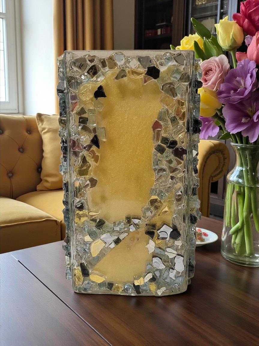 Black/Gold/Clear Crystallized Glass Vase - Glam Square Flower Display