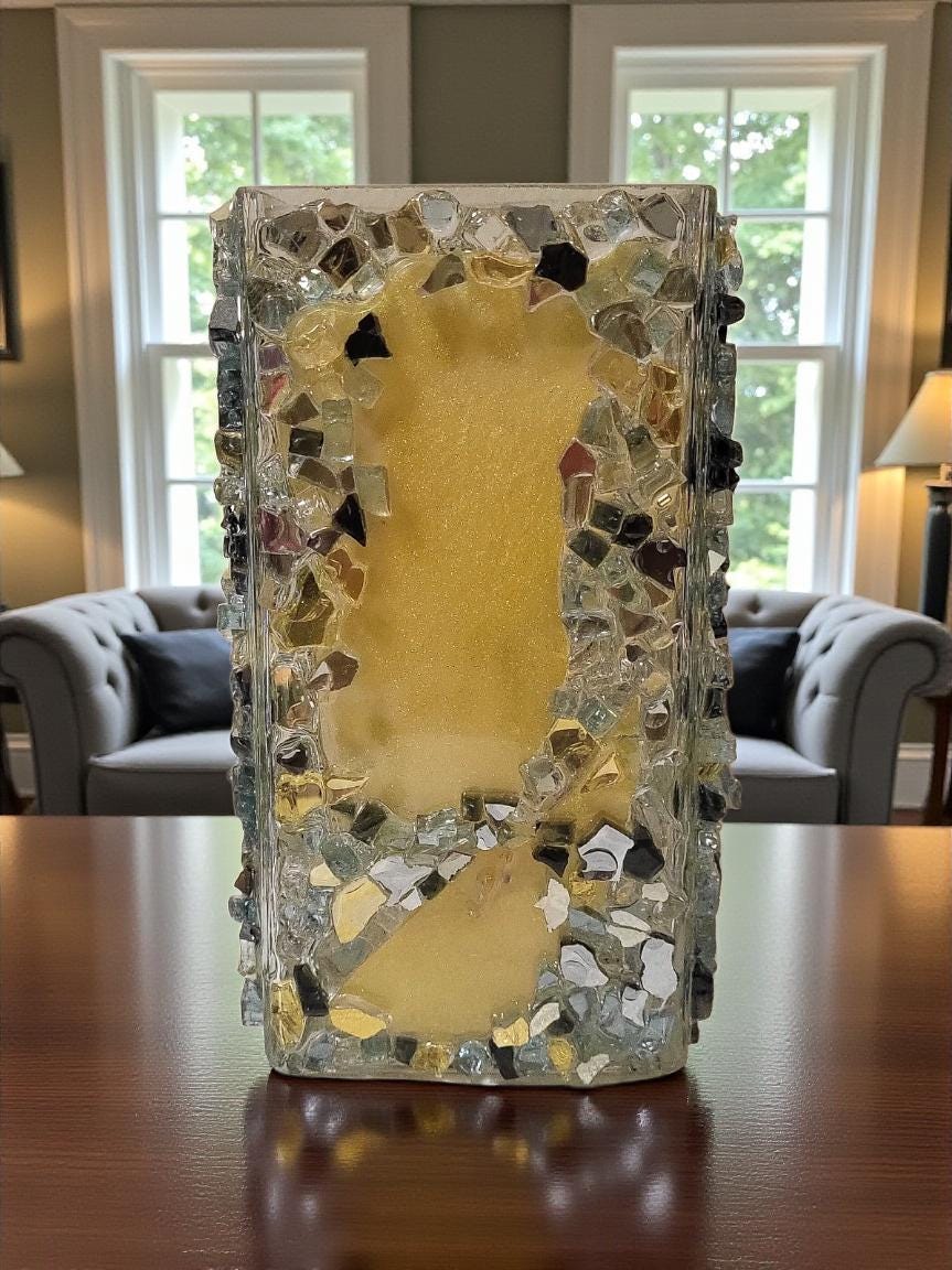 Black/Gold/Clear Crystallized Glass Vase - Glam Square Flower Display