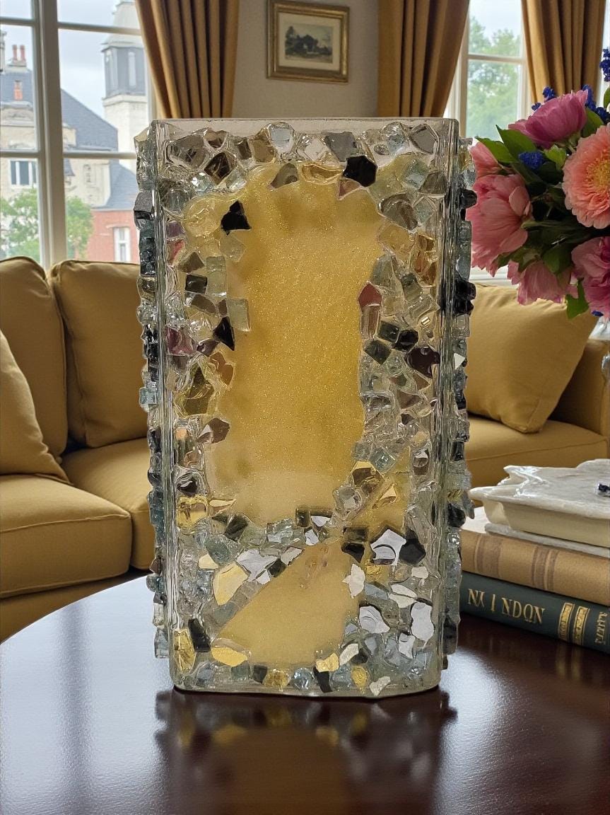 Black/Gold/Clear Crystallized Glass Vase - Glam Square Flower Display