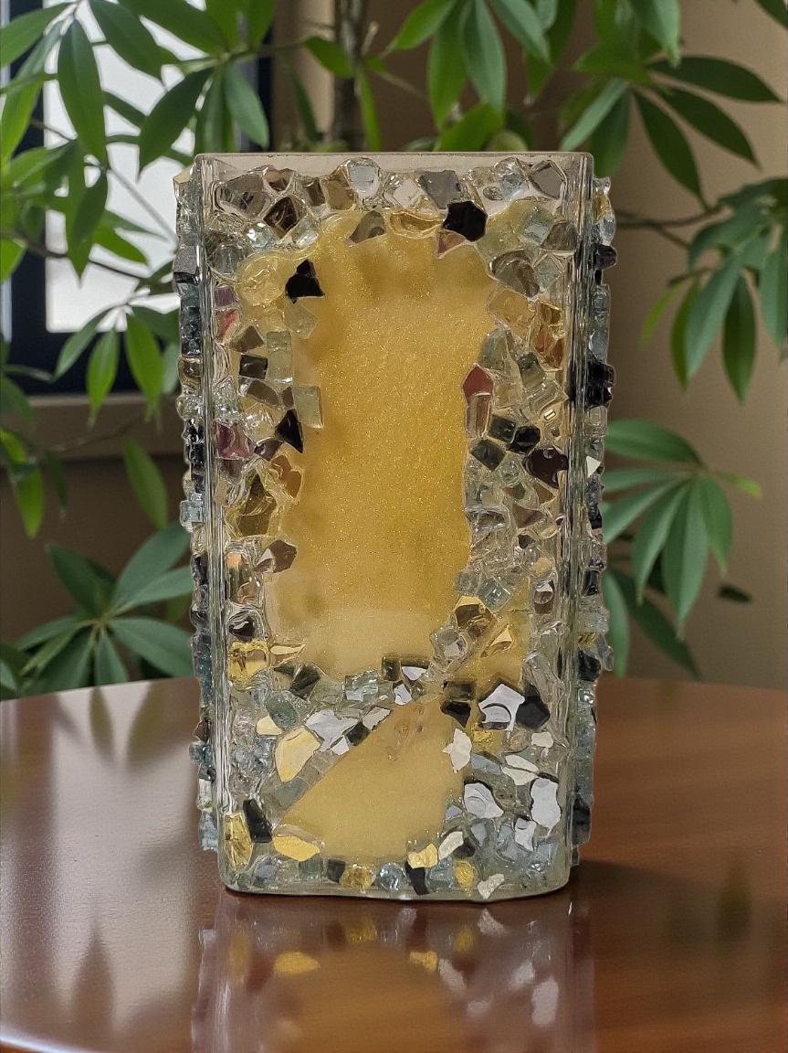 Black/Gold/Clear Crystallized Glass Vase - Glam Square Flower Display