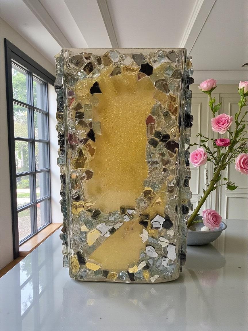 Black/Gold/Clear Crystallized Glass Vase - Glam Square Flower Display