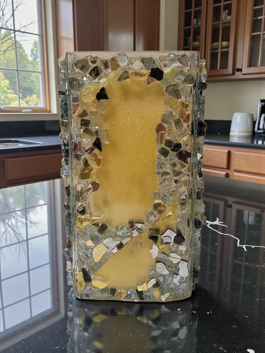 Black/Gold/Clear Crystallized Glass Vase - Glam Square Flower Display