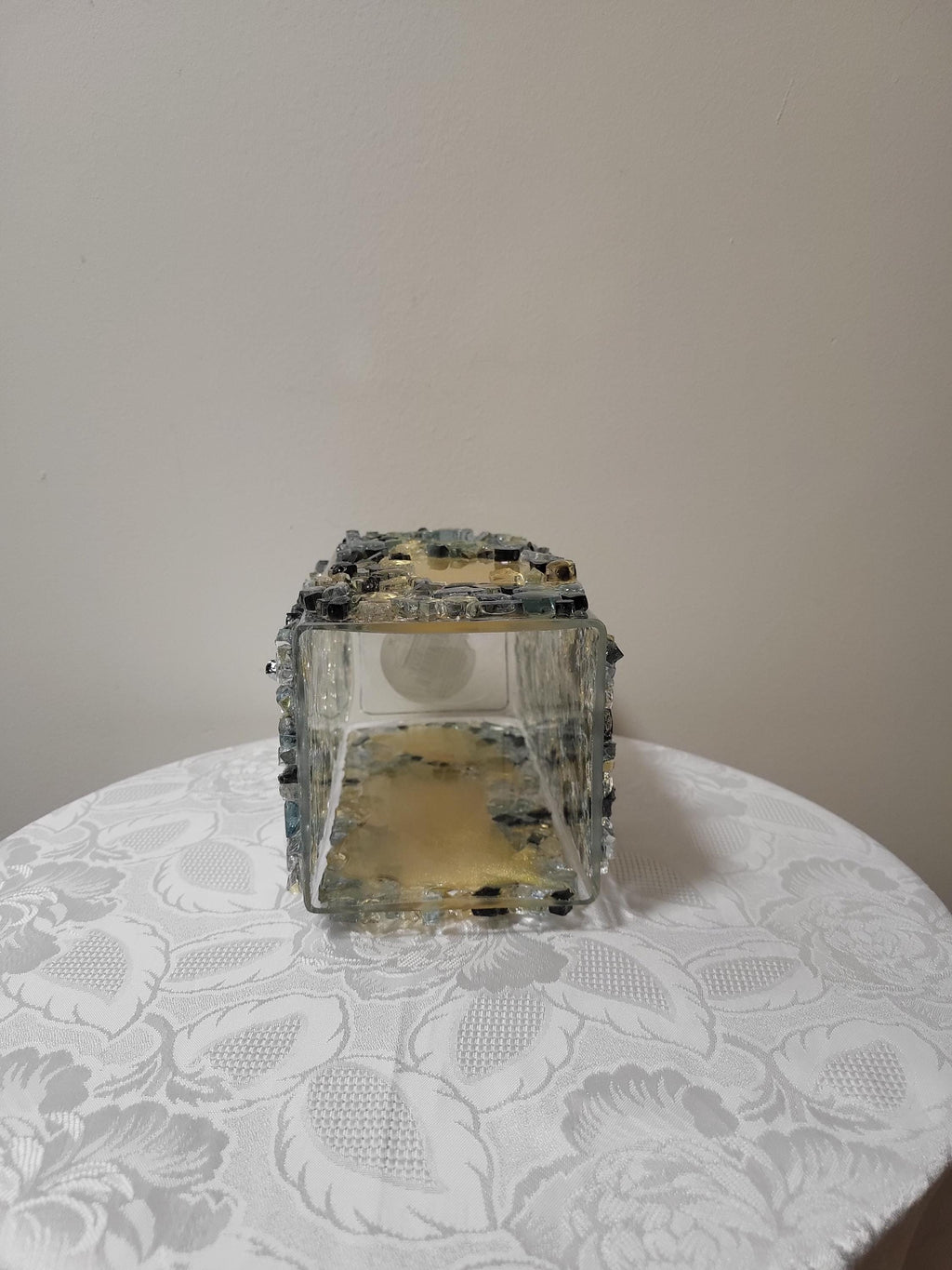 Black/Gold/Clear Crystallized Glass Vase - Glam Square Flower Display
