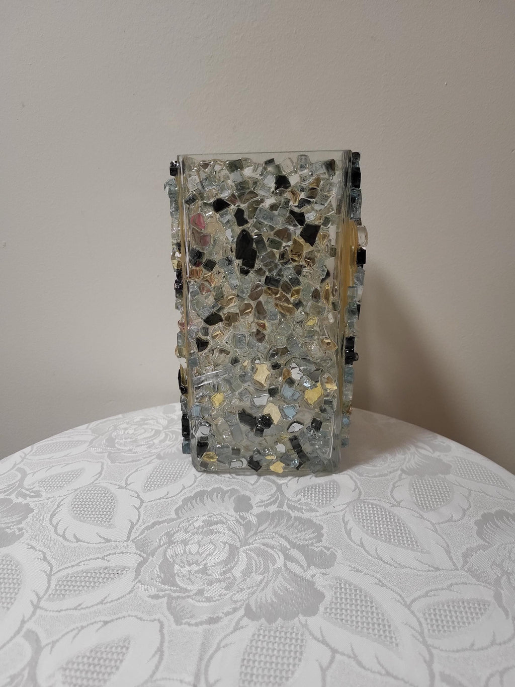 Black/Gold/Clear Crystallized Glass Vase - Glam Square Flower Display