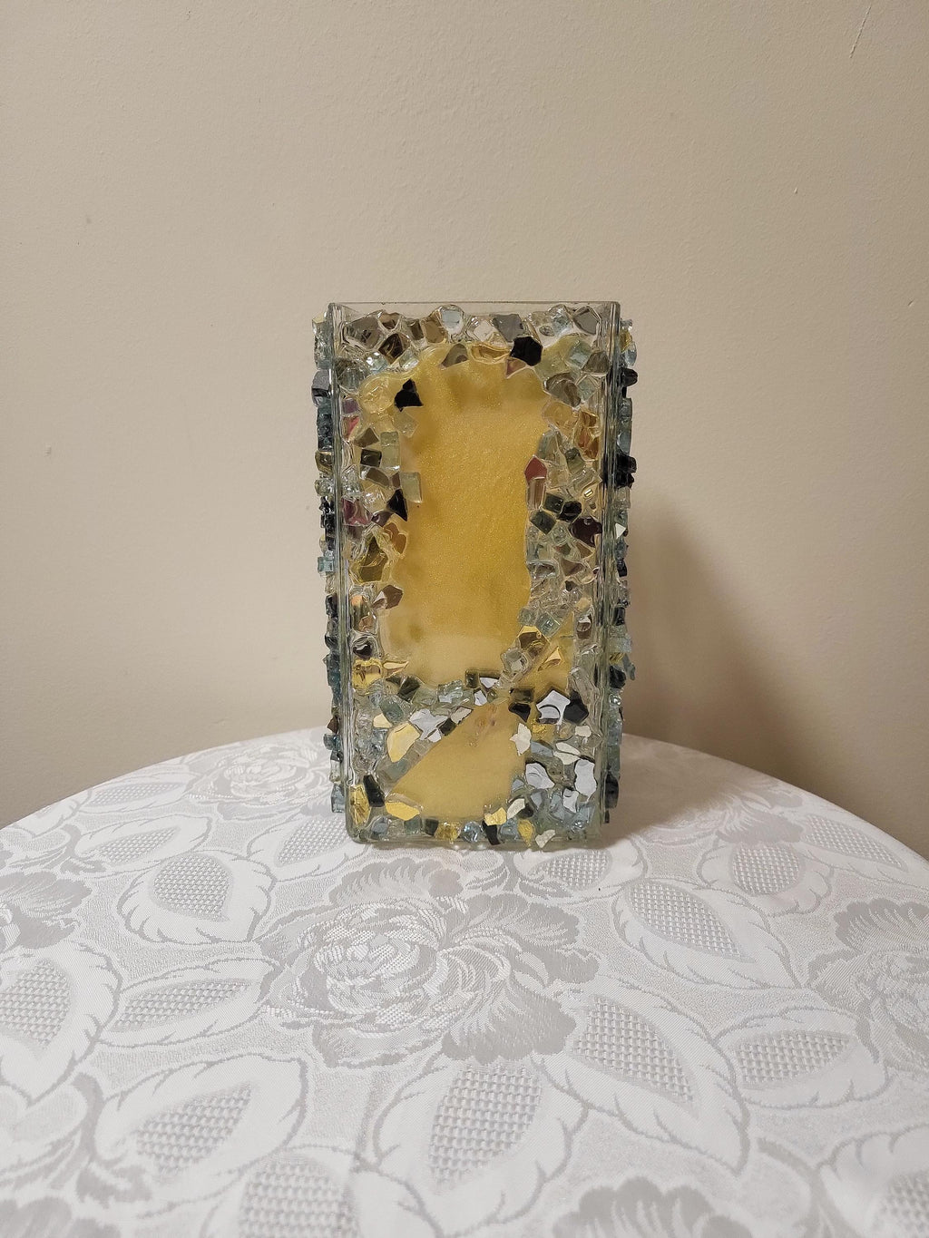 Black/Gold/Clear Crystallized Glass Vase - Glam Square Flower Display