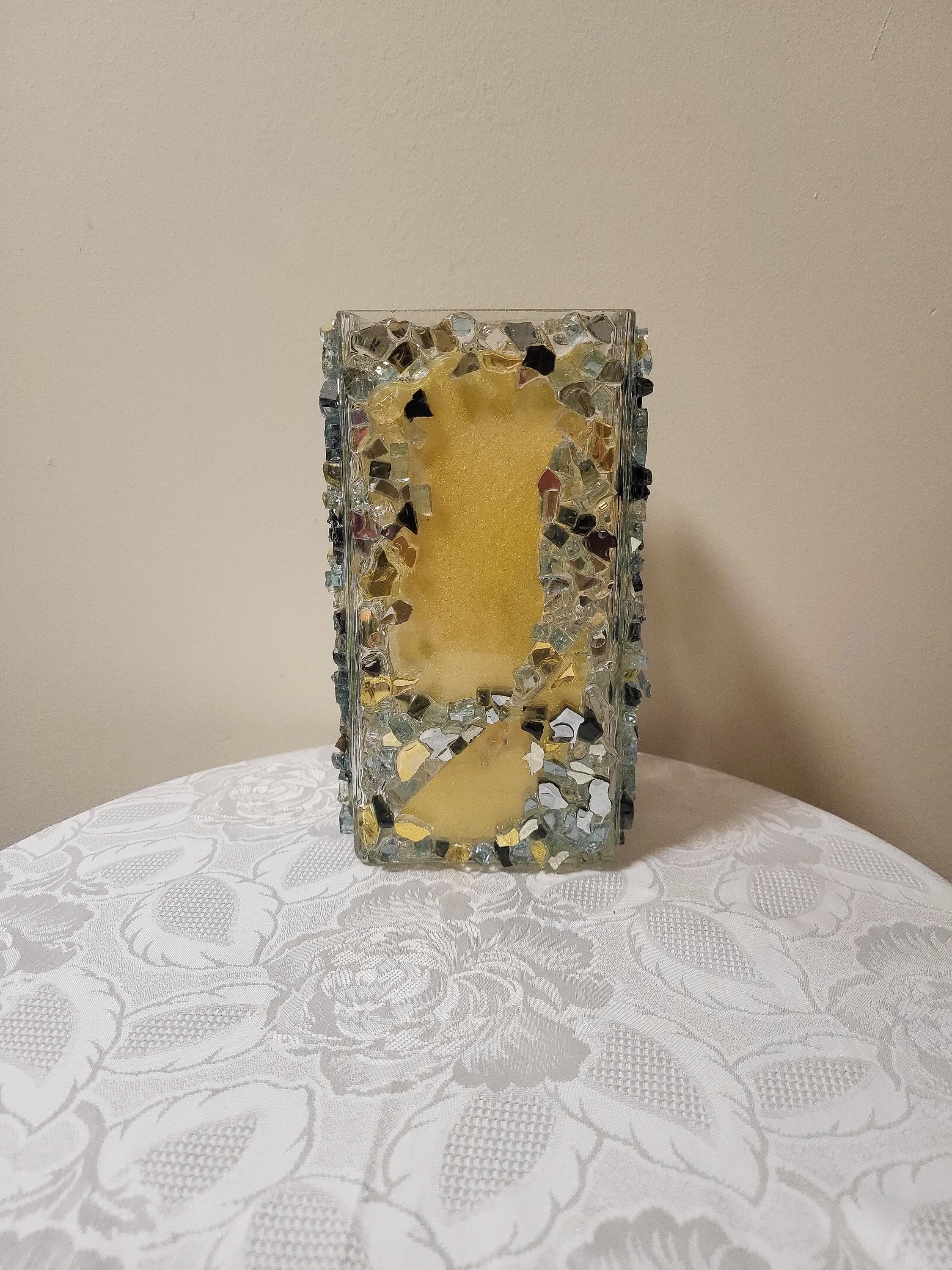 Black/Gold/Clear Crystallized Glass Vase - Glam Square Flower Display