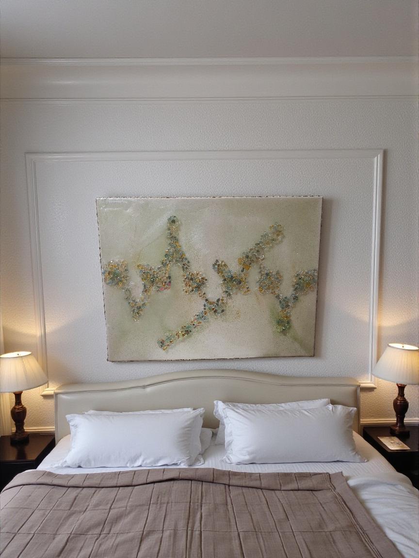 3D Abstract Crystal/Resin Canvas Painting, Gold/Green/Clear Artwork (18x24)