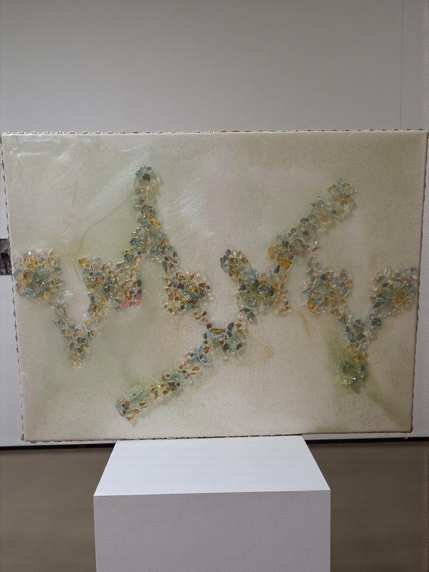 3D Abstract Crystal/Resin Canvas Painting, Gold/Green/Clear Artwork (18x24)