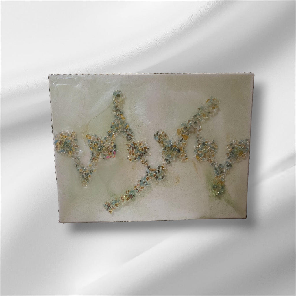 3D Abstract Crystal/Resin Canvas Painting, Gold/Green/Clear Artwork (18x24)