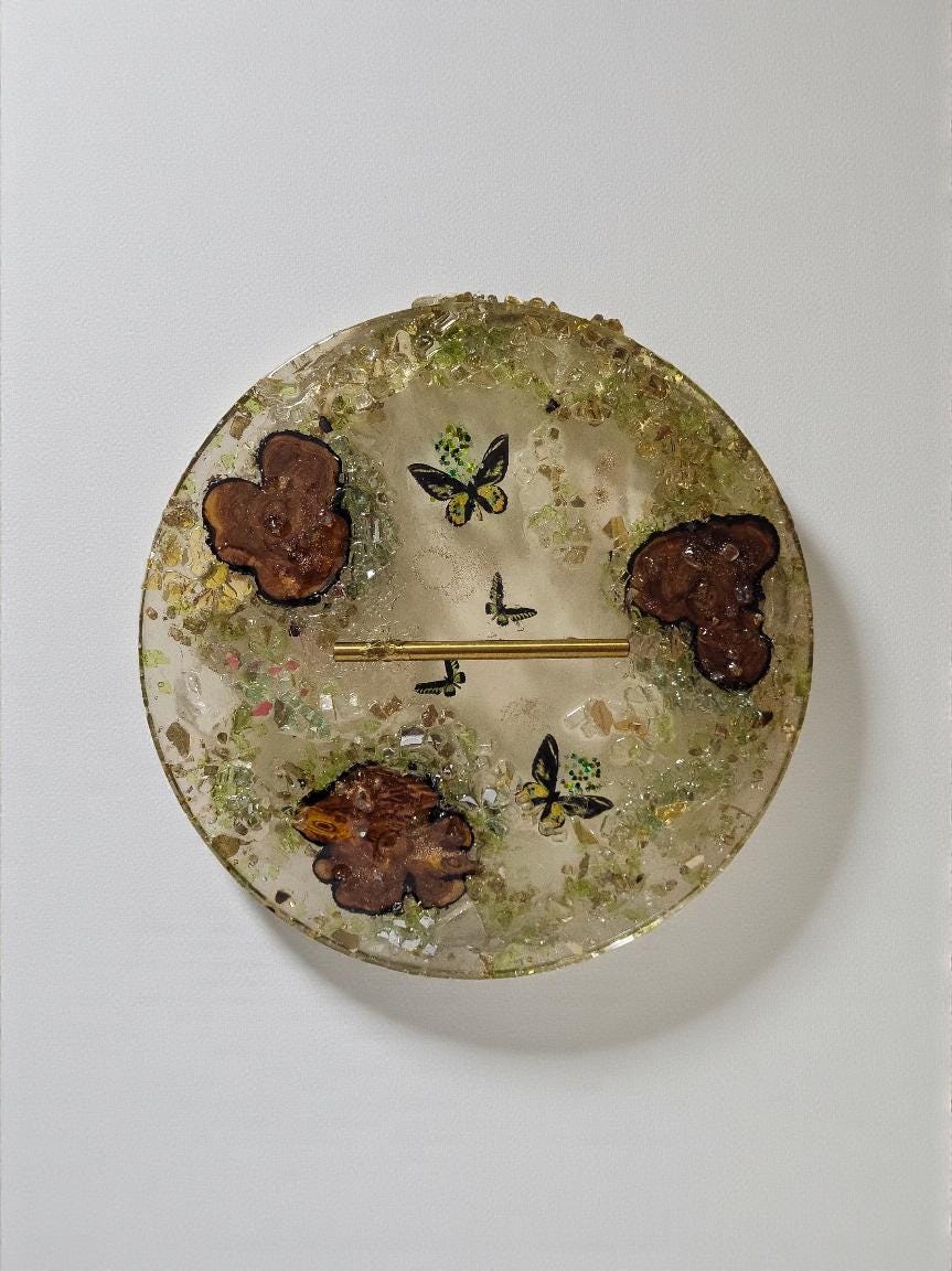 3D Resin Tray with Gold Crystals and Wood Inlay, Elegant Home Decor