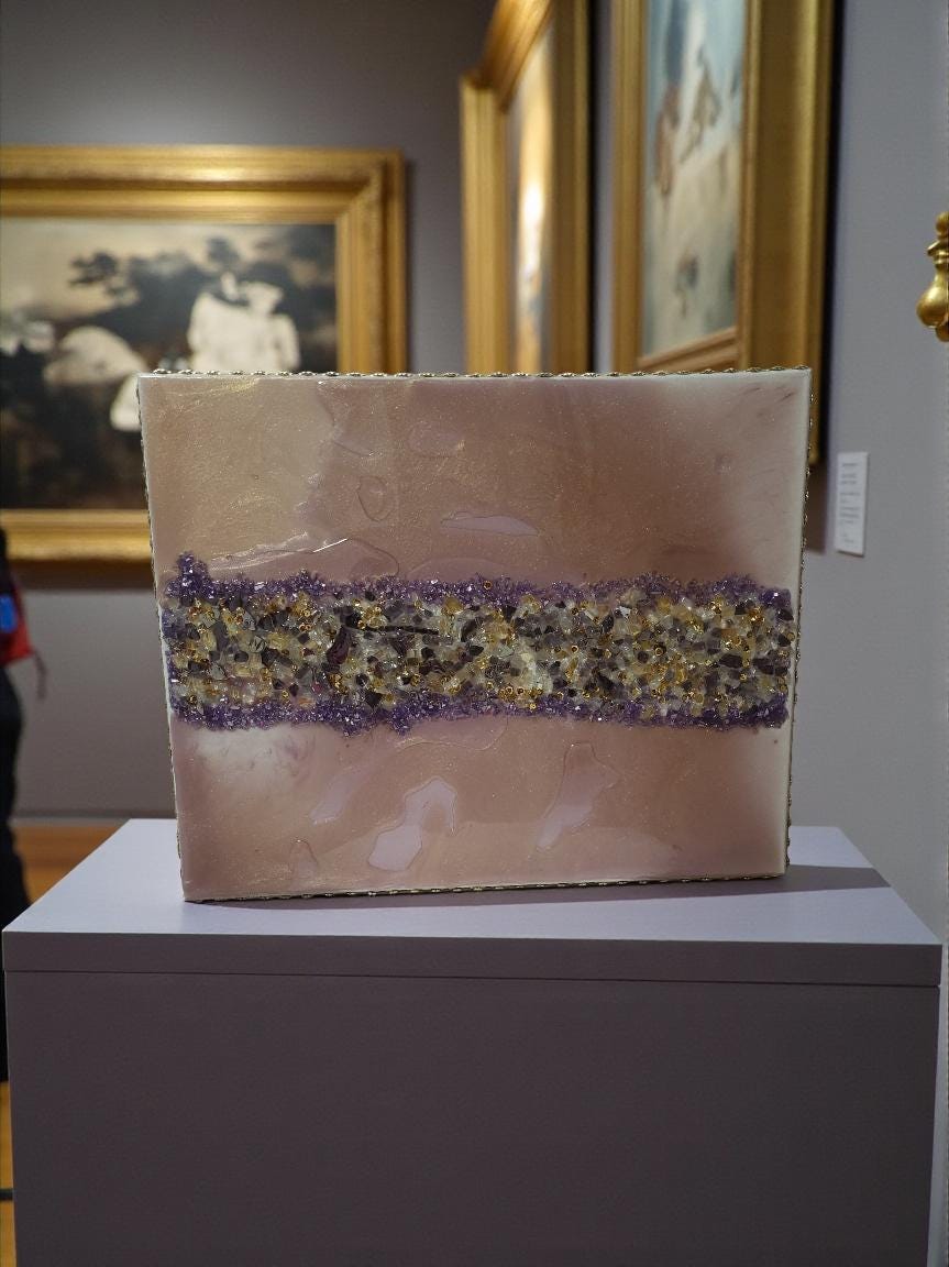 3D Abstract Crystal/Resin Canvas Painting, Gold/Purple/Clear Artwork (16x20) SET OF 2 PIECES