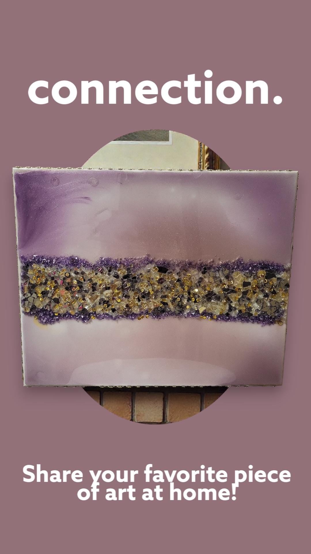 3D Abstract Crystal/Resin Canvas Painting, Gold/Purple/Clear Artwork (16x20) SET OF 2 PIECES