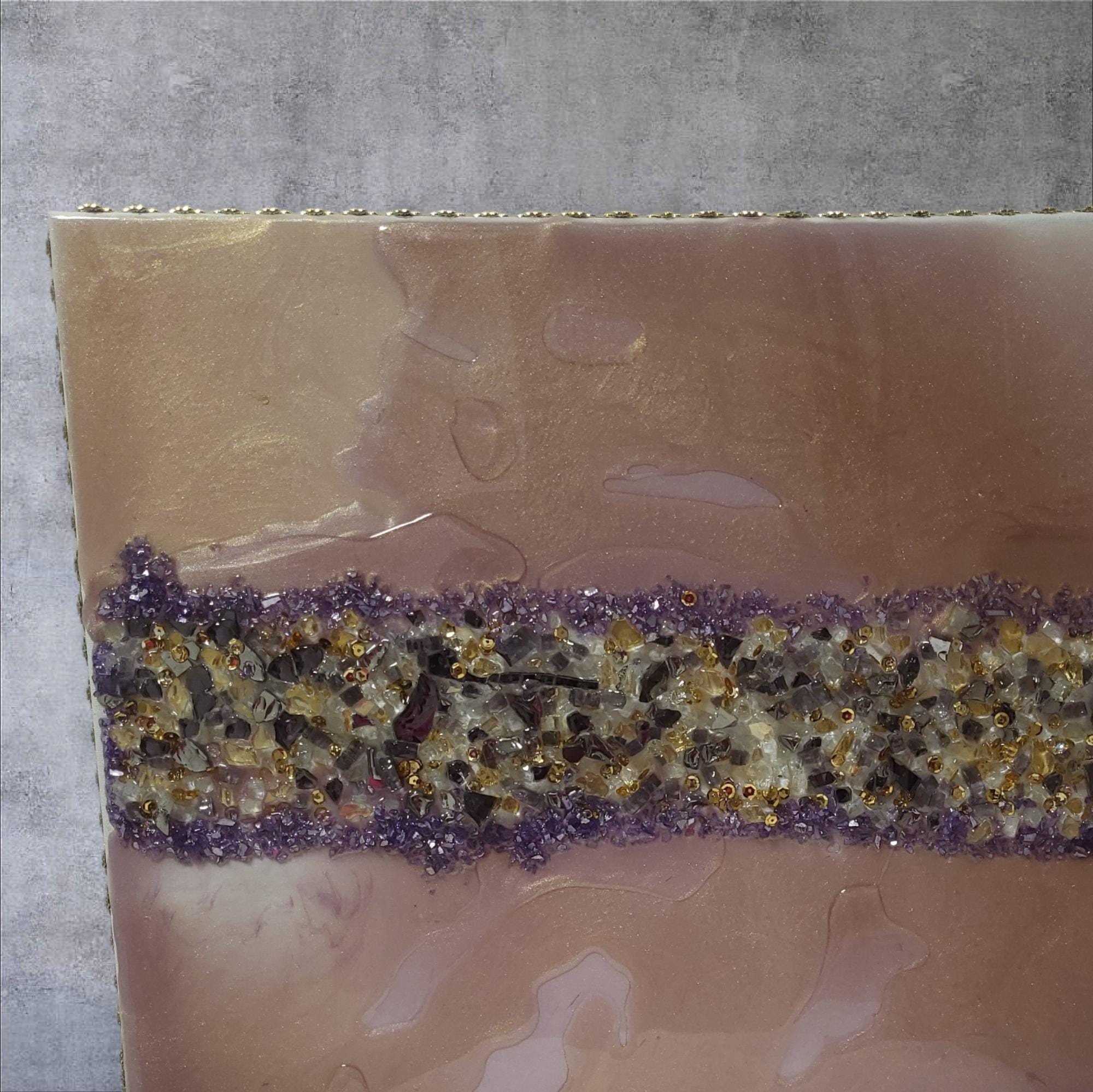 3D Abstract Crystal/Resin Canvas Painting, Gold/Purple/Clear Artwork (16x20) SET OF 2 PIECES