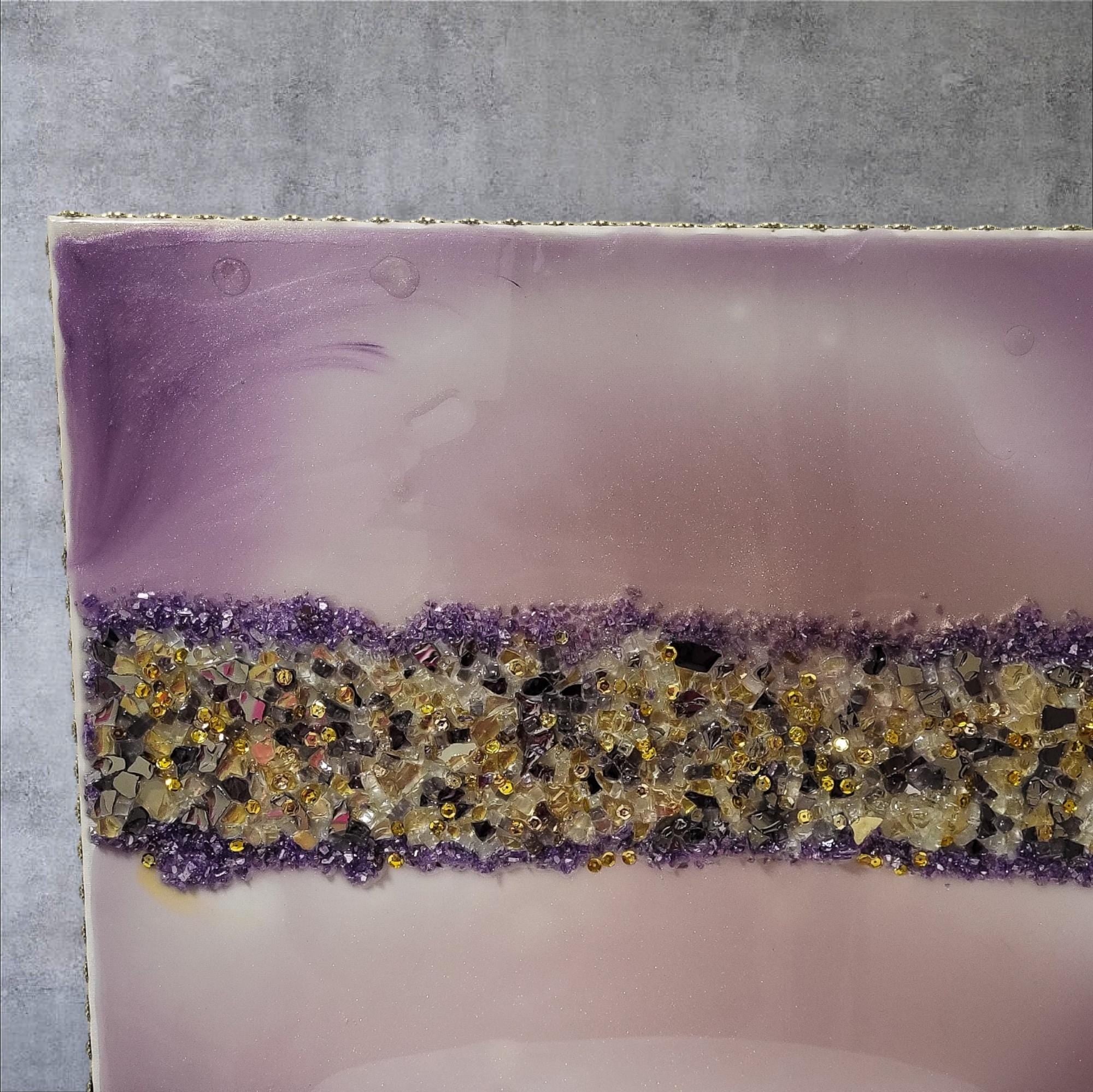 3D Abstract Crystal/Resin Canvas Painting, Gold/Purple/Clear Artwork (16x20) SET OF 2 PIECES