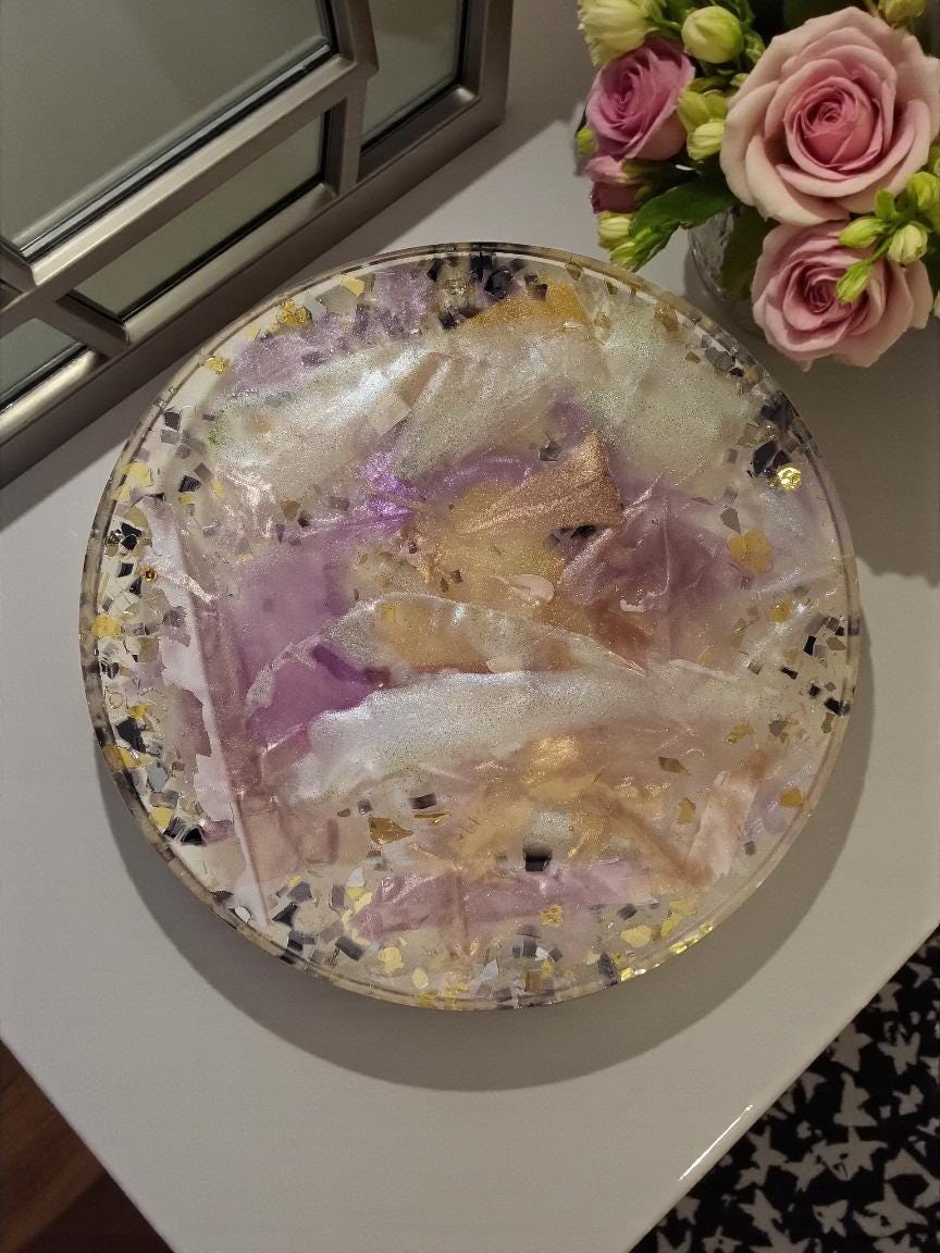 3D Resin Tray, Metallic White Gold Purple, Crystal Home Decor