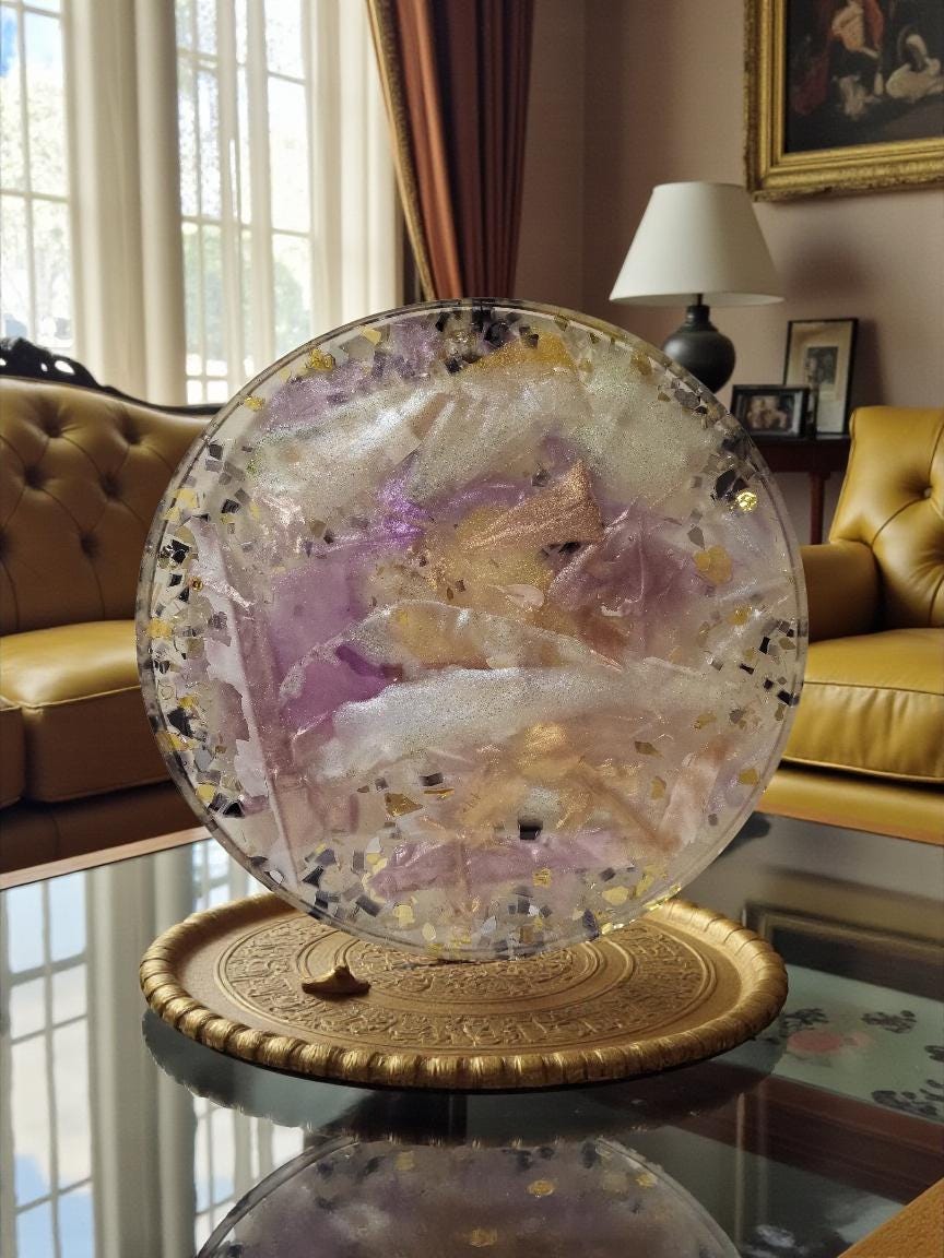 3D Resin Tray, Metallic White Gold Purple, Crystal Home Decor