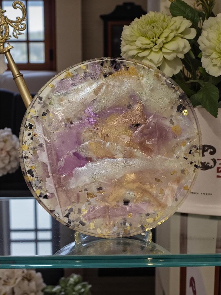 3D Resin Tray, Metallic White Gold Purple, Crystal Home Decor